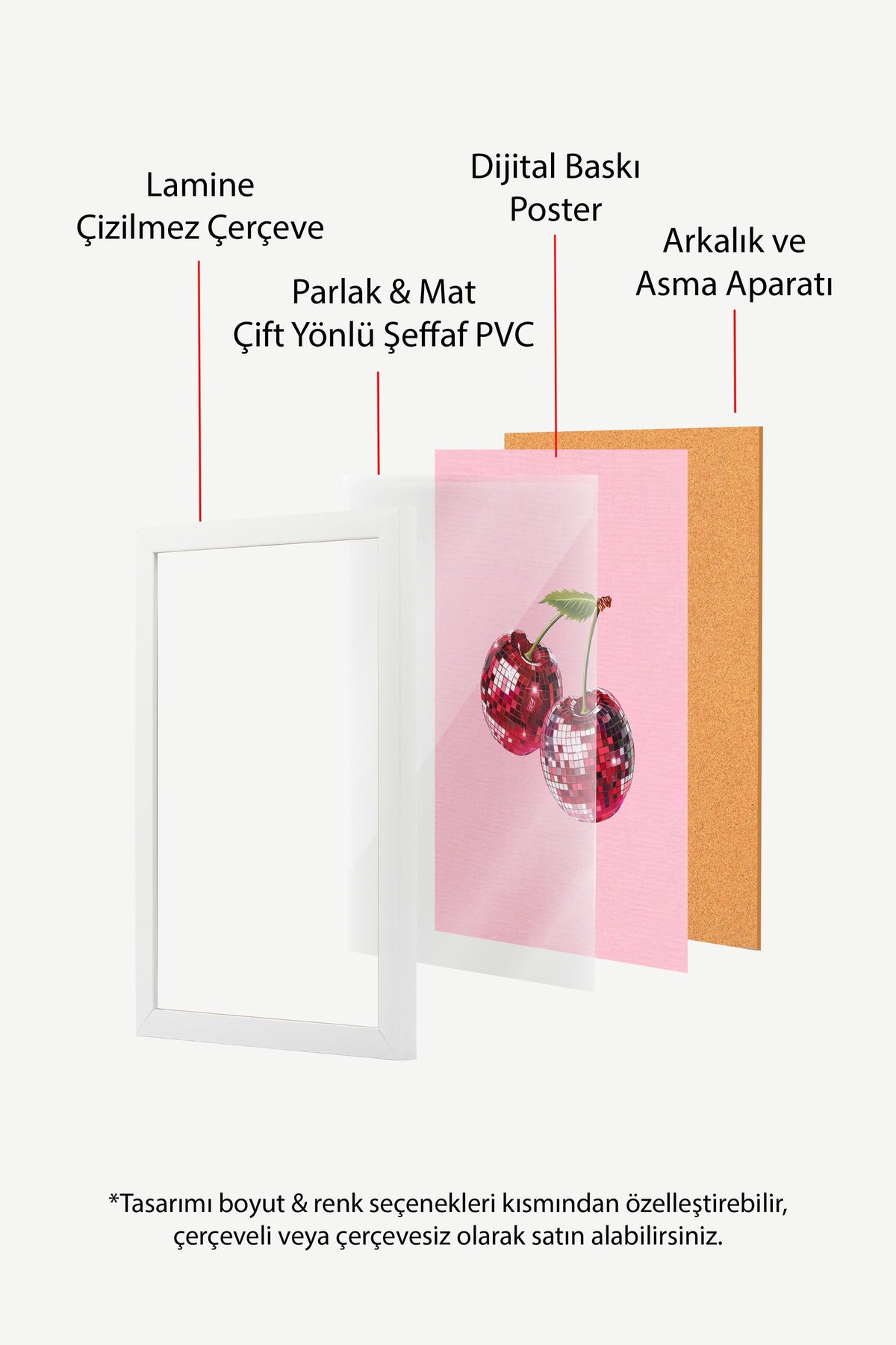 Disko topu şeklinde kirazlar Poster – Beyaz Çerçeveli Tablo