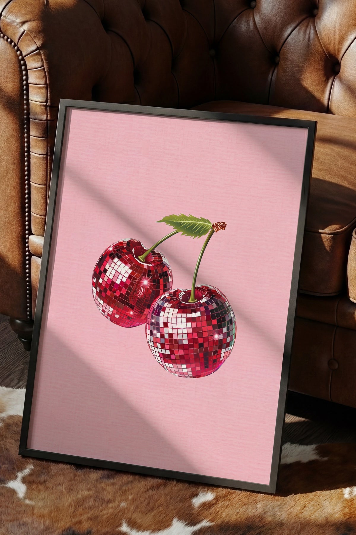 Disko topu şeklinde kirazlar Poster – Siyah Çerçeveli Tablo