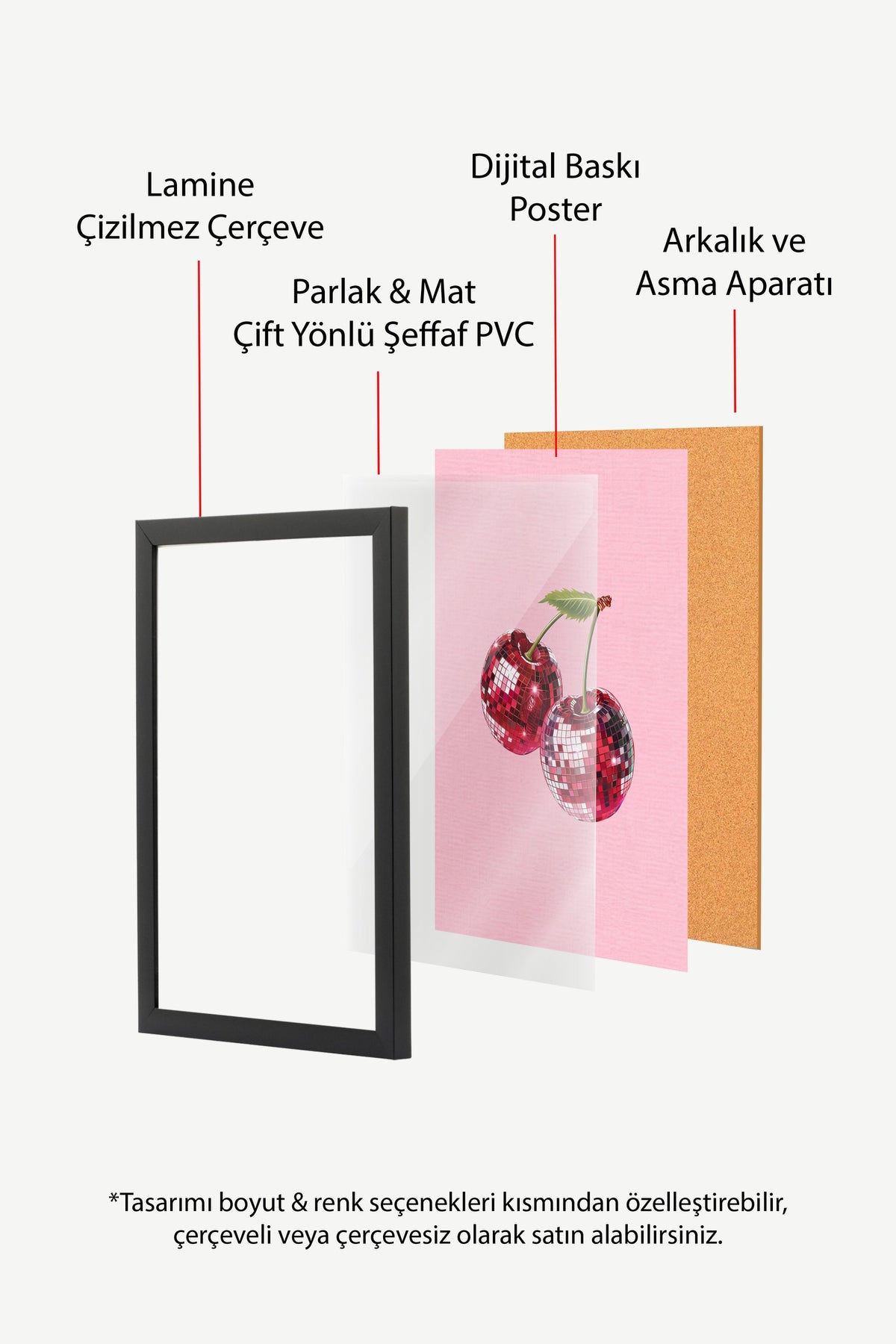 Disko topu şeklinde kirazlar Poster – Siyah Çerçeveli Tablo