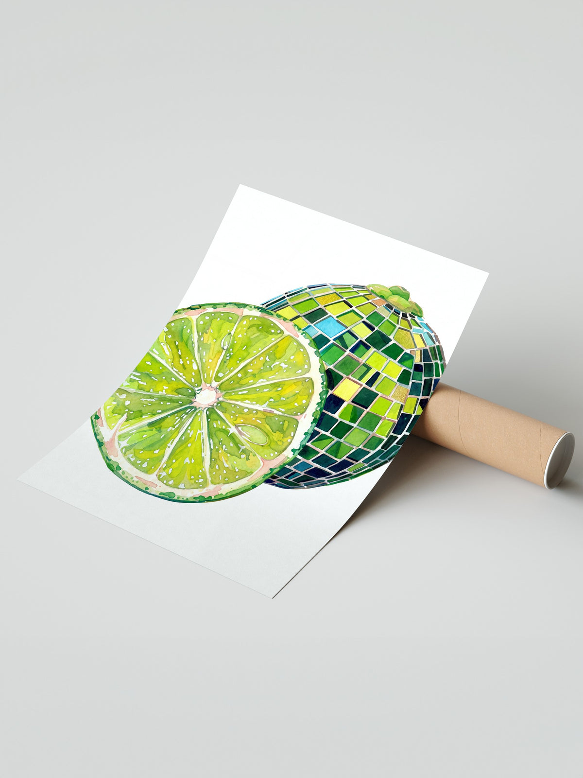 Mozaik Desenli Kesilmiş Yeşil Limon Çerçevesiz Poster