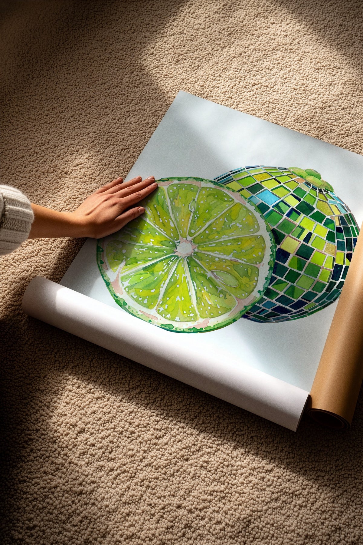 Mozaik Desenli Kesilmiş Yeşil Limon Çerçevesiz Poster