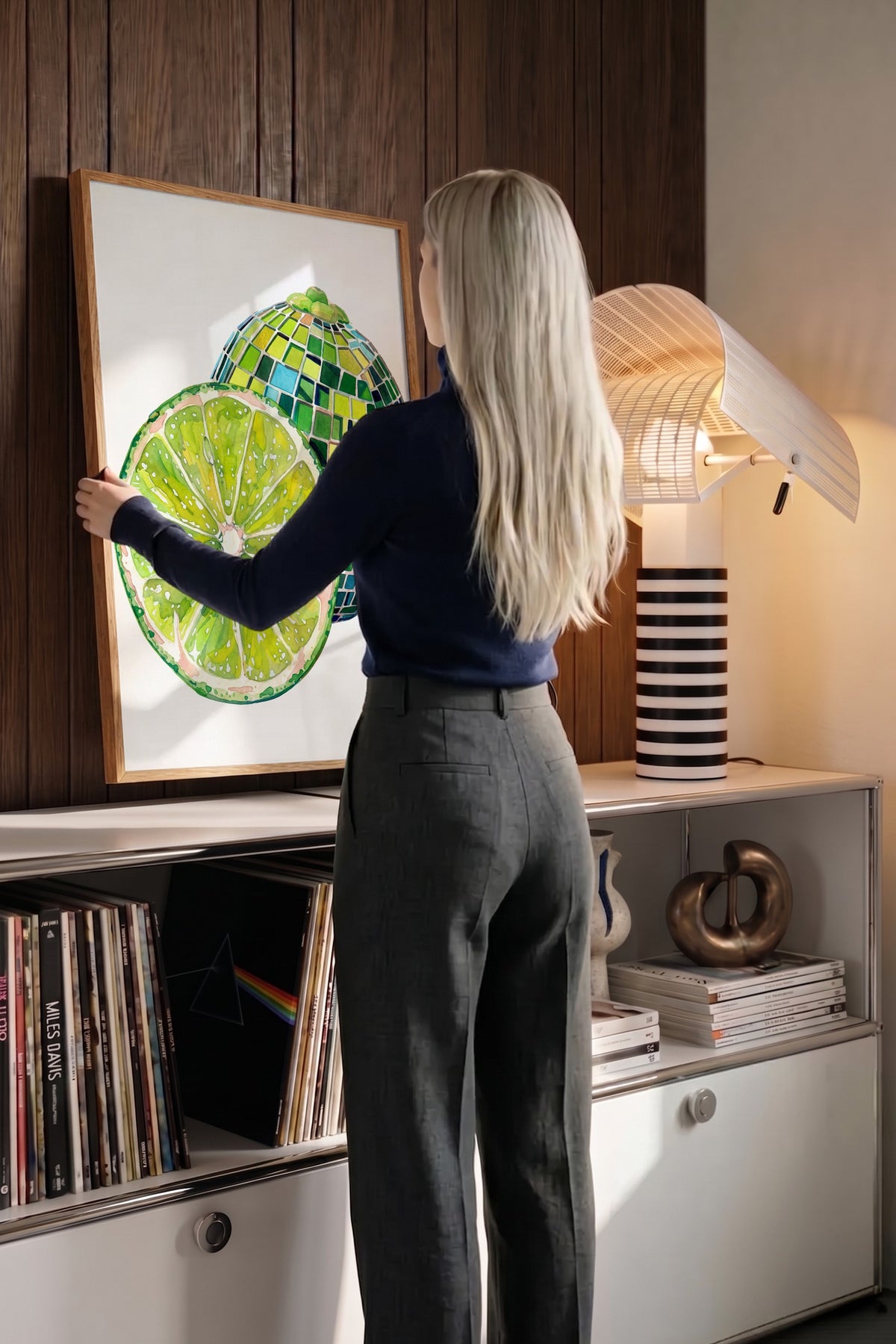 Mozaik Desenli Kesilmiş Yeşil Limon Poster – Ahşap Çerçeveli Tablo
