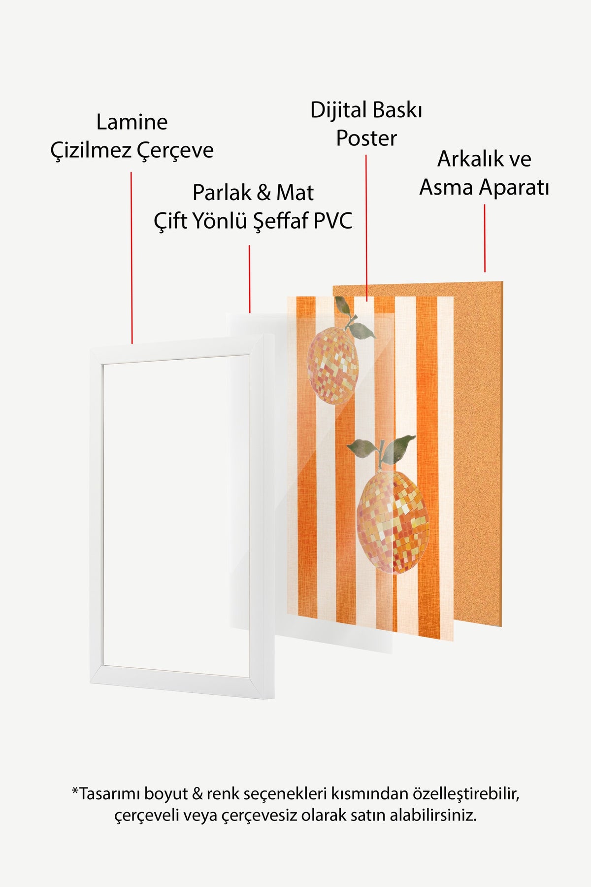 Mozaik Turuncu Meyve Poster – Beyaz Çerçeveli Tablo