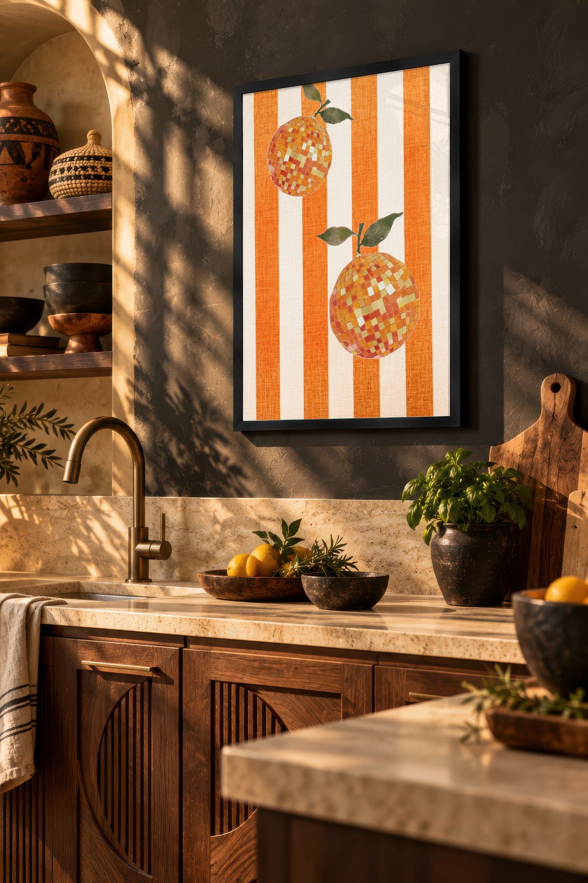 Mozaik Turuncu Meyve Poster – Siyah Çerçeveli Tablo