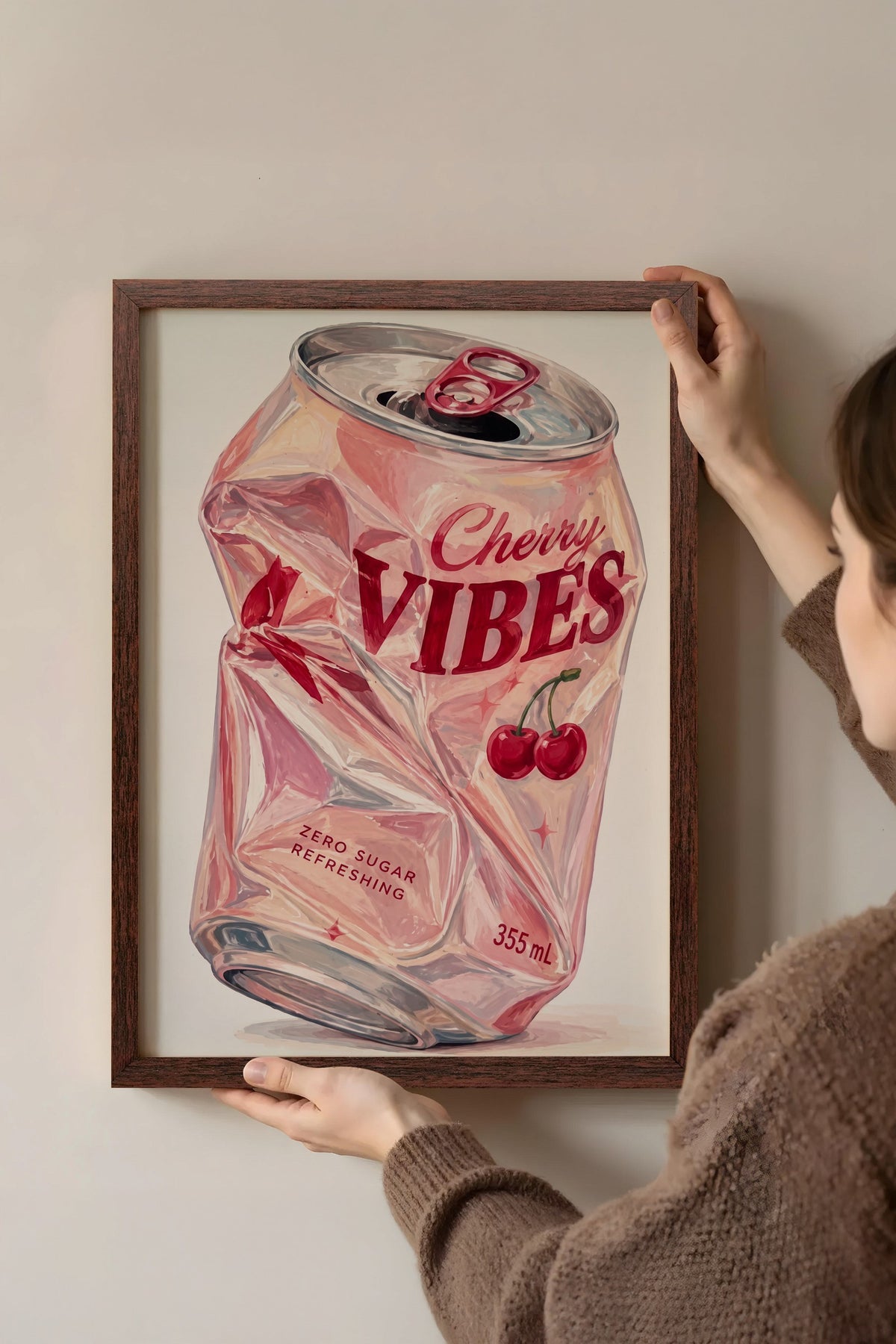 Cherry Vibes Poster – Kahverengi Çerçeveli Tablo