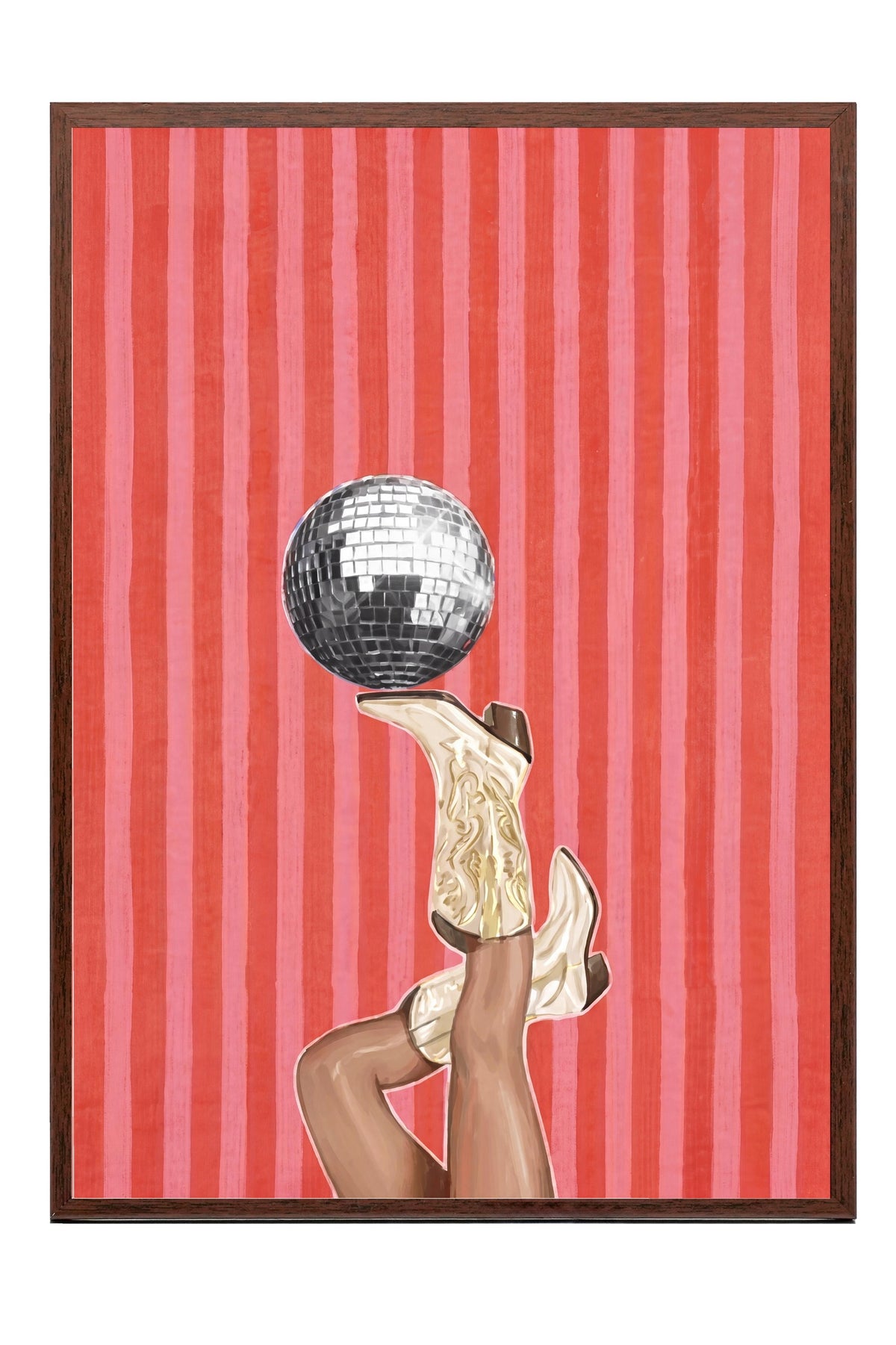 Disko Topu ve Çizme Poster – Kahverengi Çerçeveli Tablo
