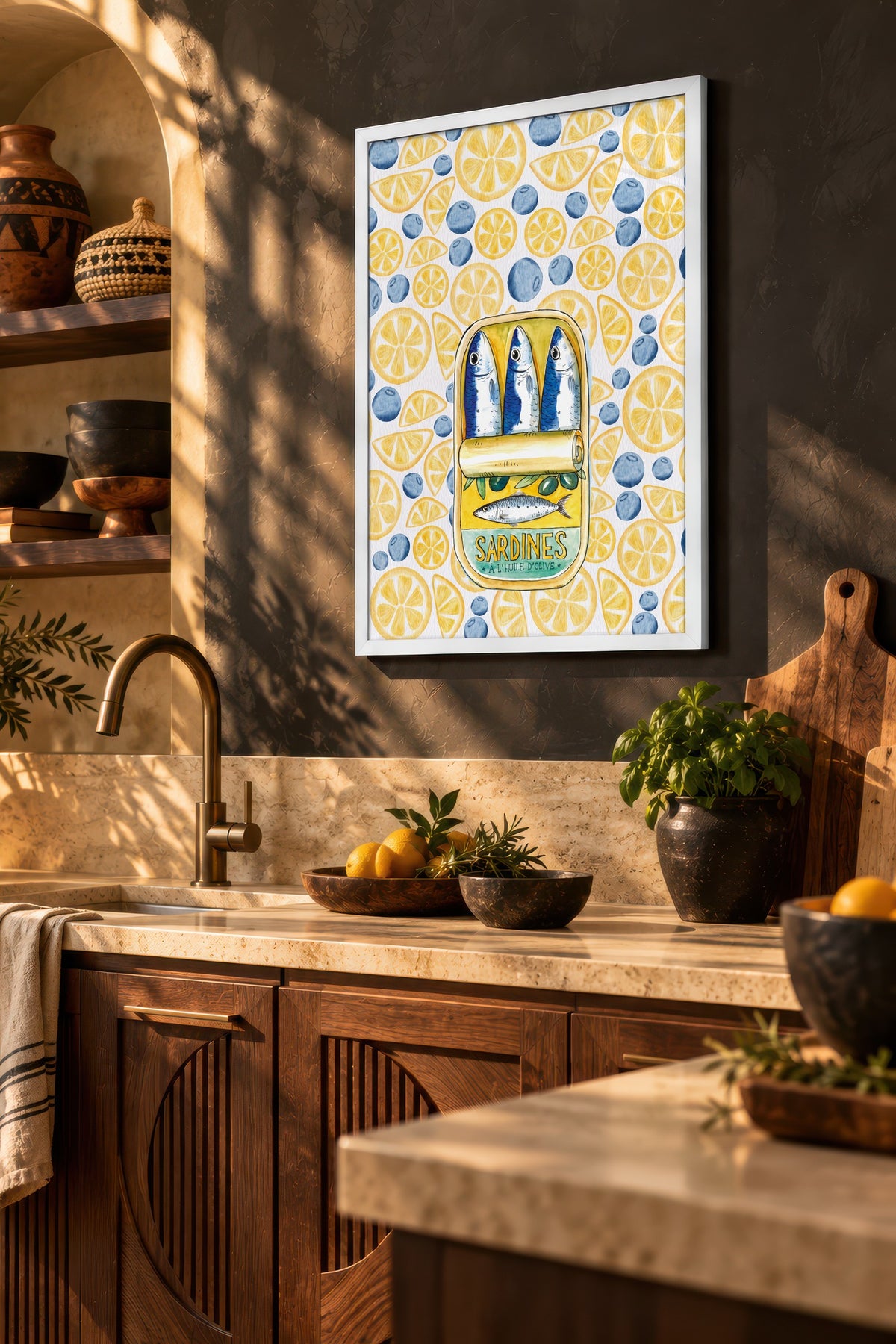 Sardalya Desenli İllüstrasyon Poster – Beyaz Çerçeveli Tablo