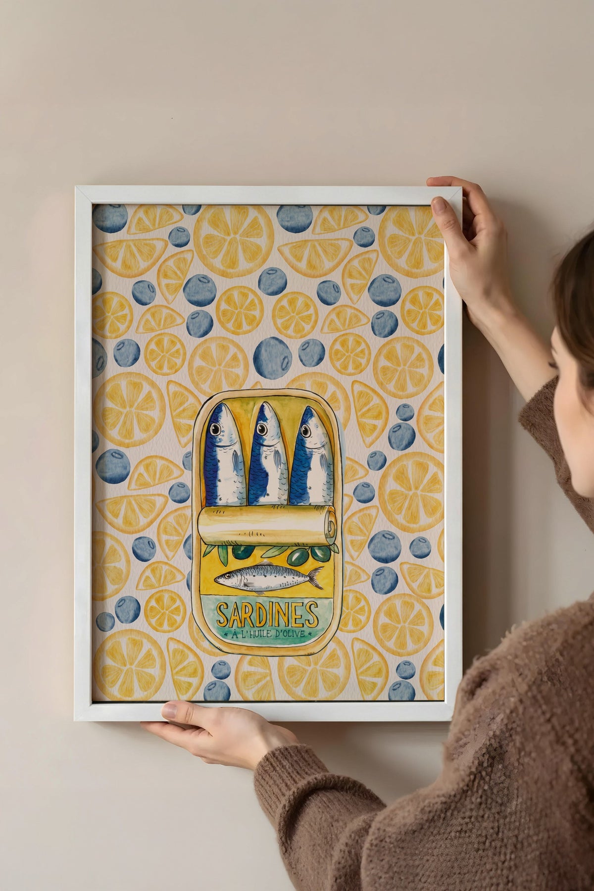 Sardalya Desenli İllüstrasyon Poster – Beyaz Çerçeveli Tablo