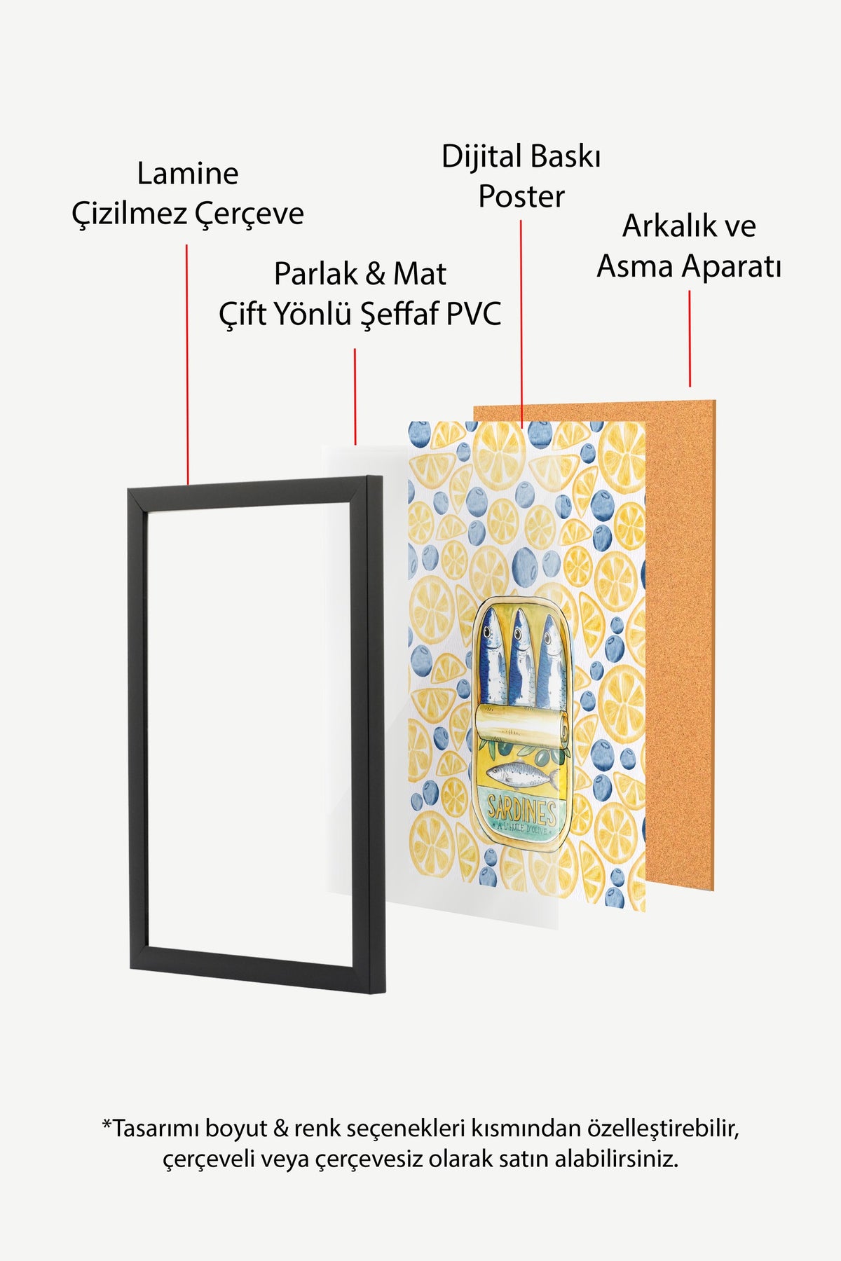 Sardalya Desenli İllüstrasyon Poster – Siyah Çerçeveli Tablo