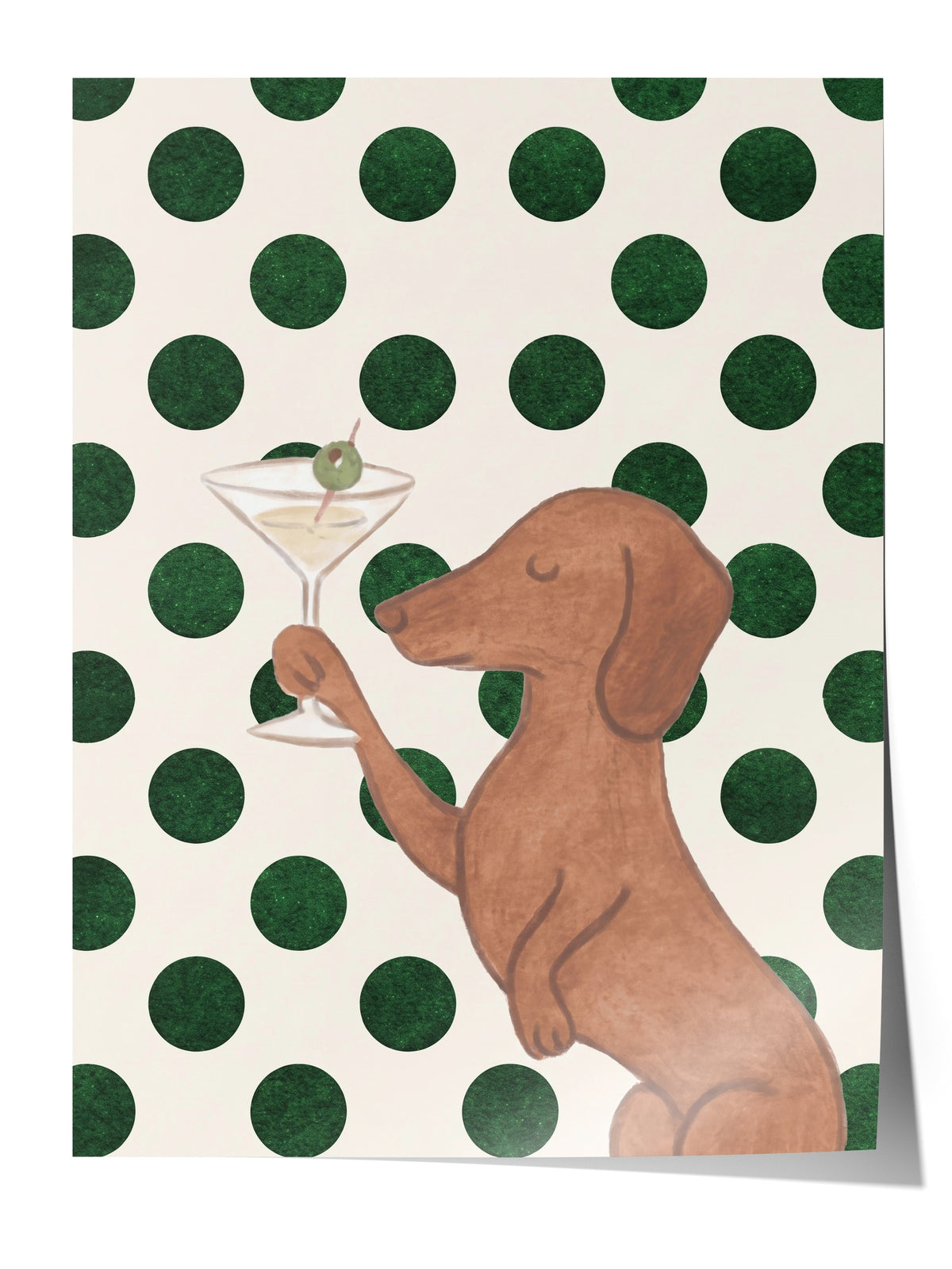 Köpek ve Martini Bardağı Çerçevesiz Poster