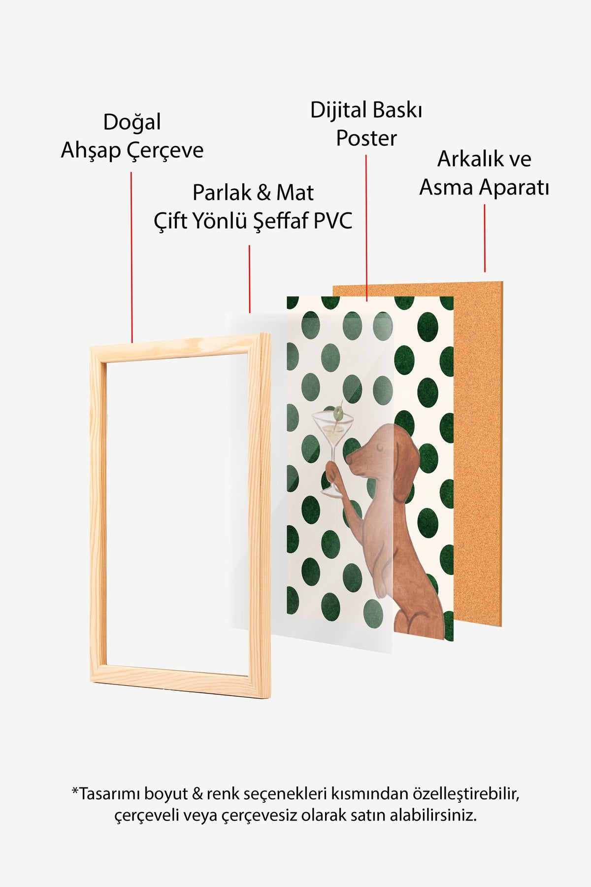 Köpek ve Martini Bardağı Poster – Ahşap Çerçeveli Tablo