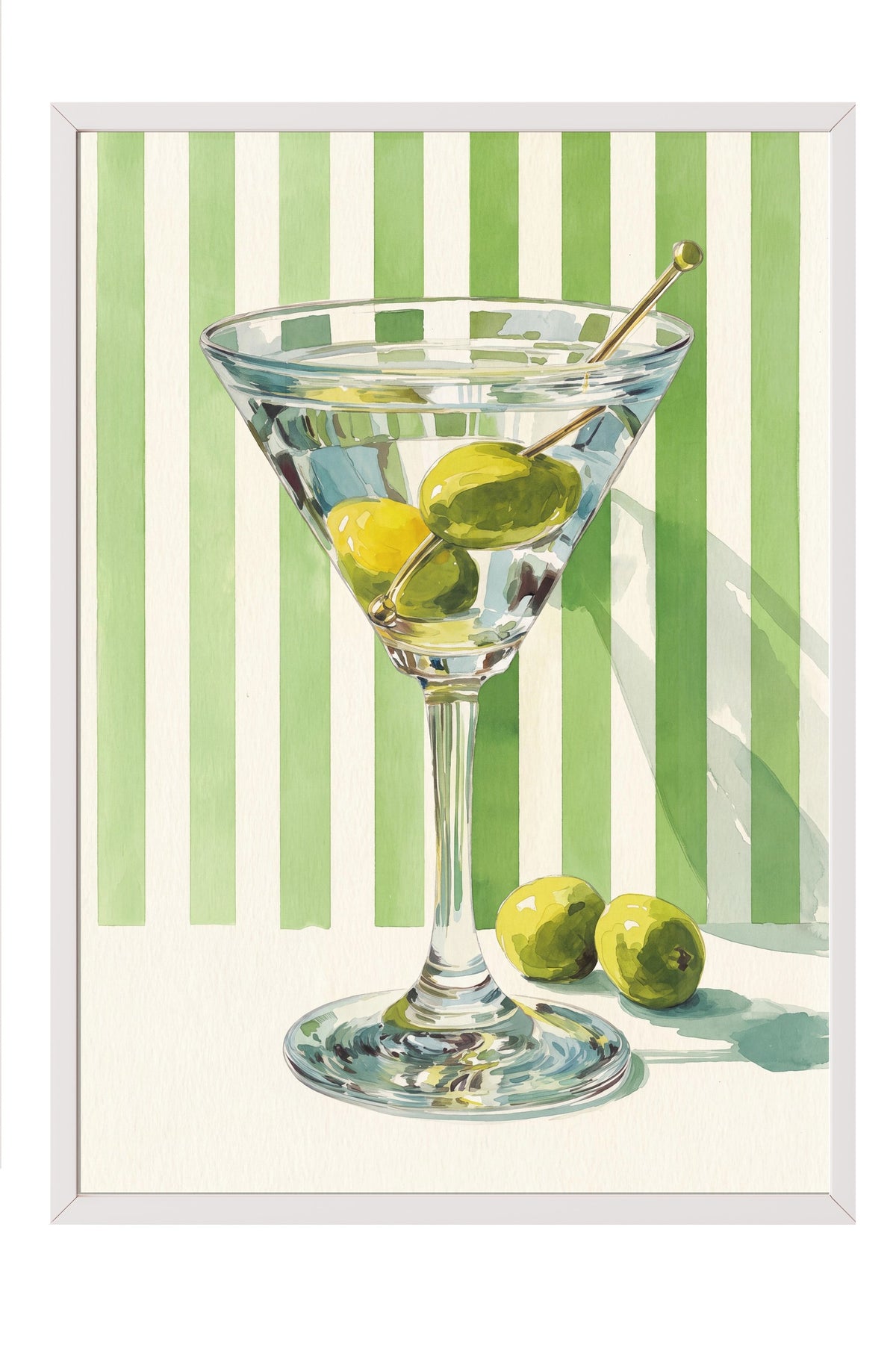 Martini Bardağı ve Zeytinler Poster – Beyaz Çerçeveli Tablo