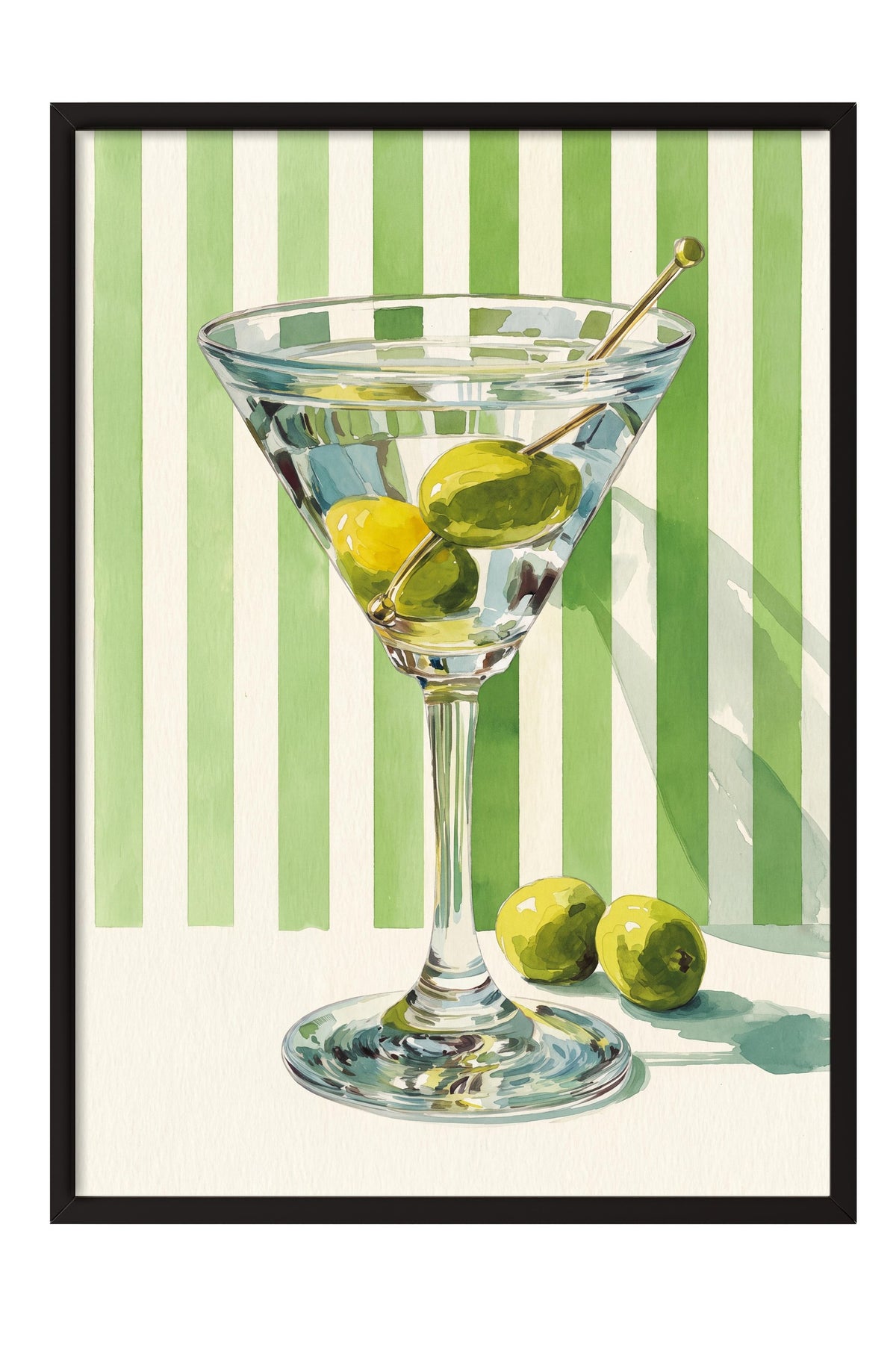 Martini Bardağı ve Zeytinler Poster – Siyah Çerçeveli Tablo