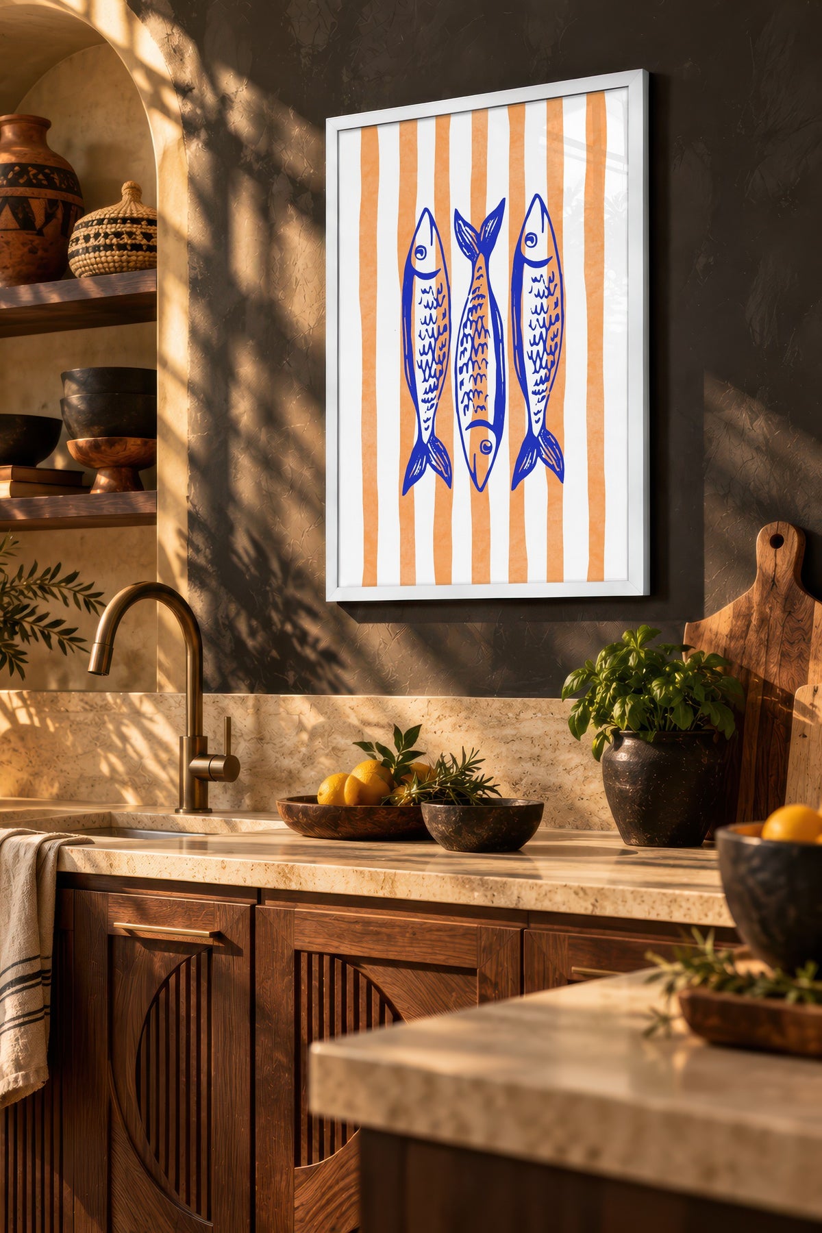 Soyut Balıklar Poster – Beyaz Çerçeveli Tablo