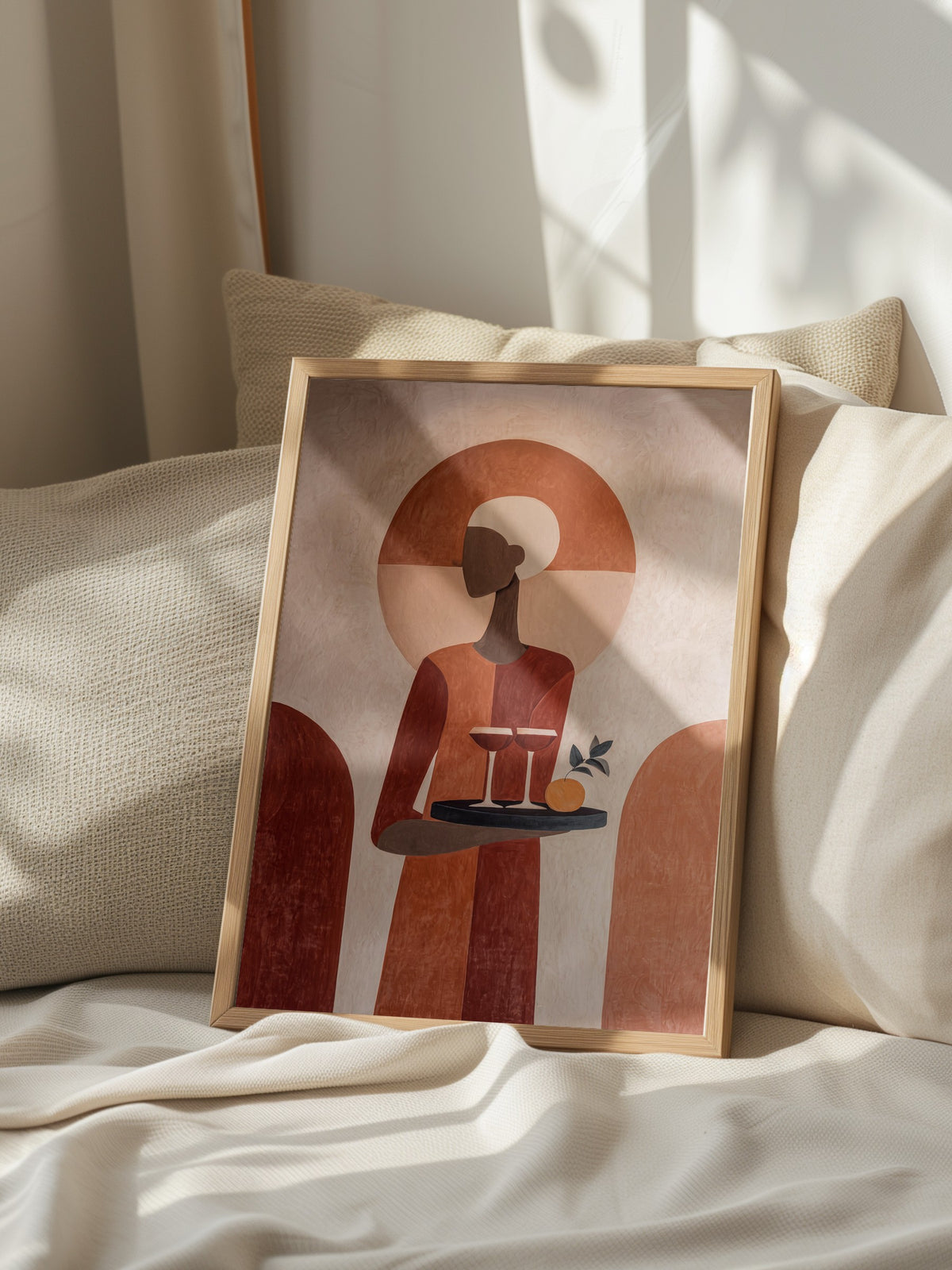 Minimalist Figür ve Turuncu Tonlar Poster – Ahşap Çerçeveli Tablo