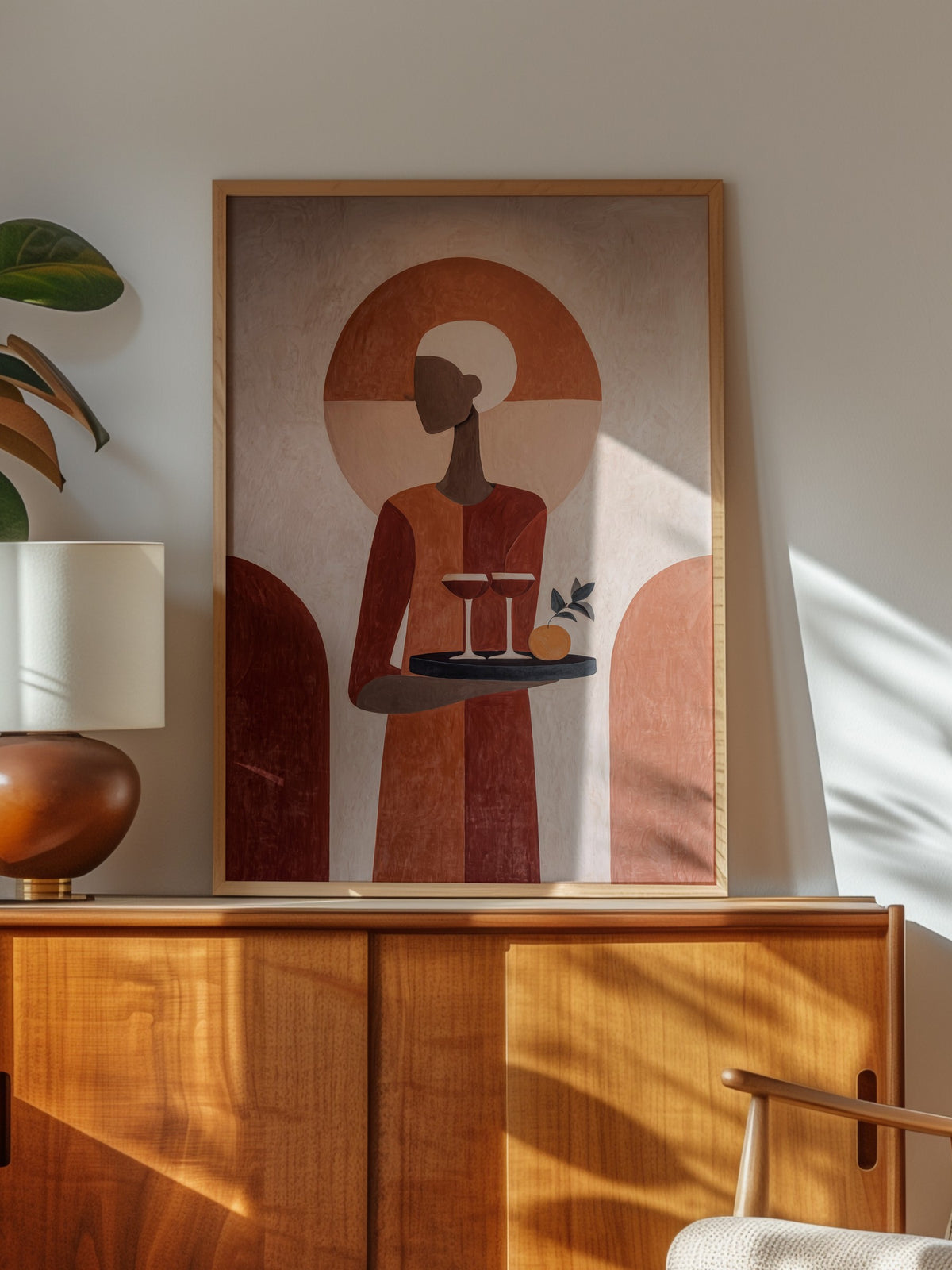 Minimalist Figür ve Turuncu Tonlar Poster – Ahşap Çerçeveli Tablo