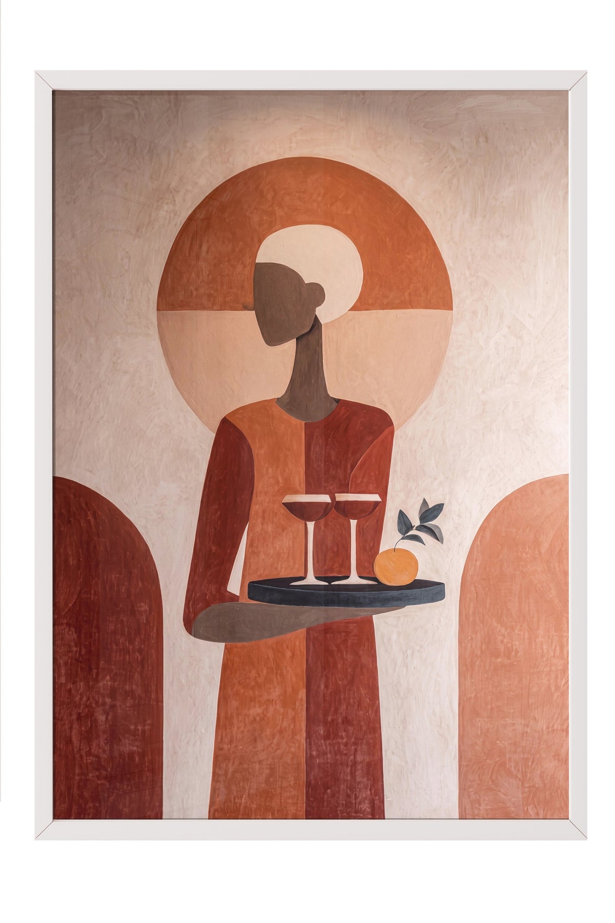 Minimalist Figür ve Turuncu Tonlar Poster – Beyaz Çerçeveli Tablo
