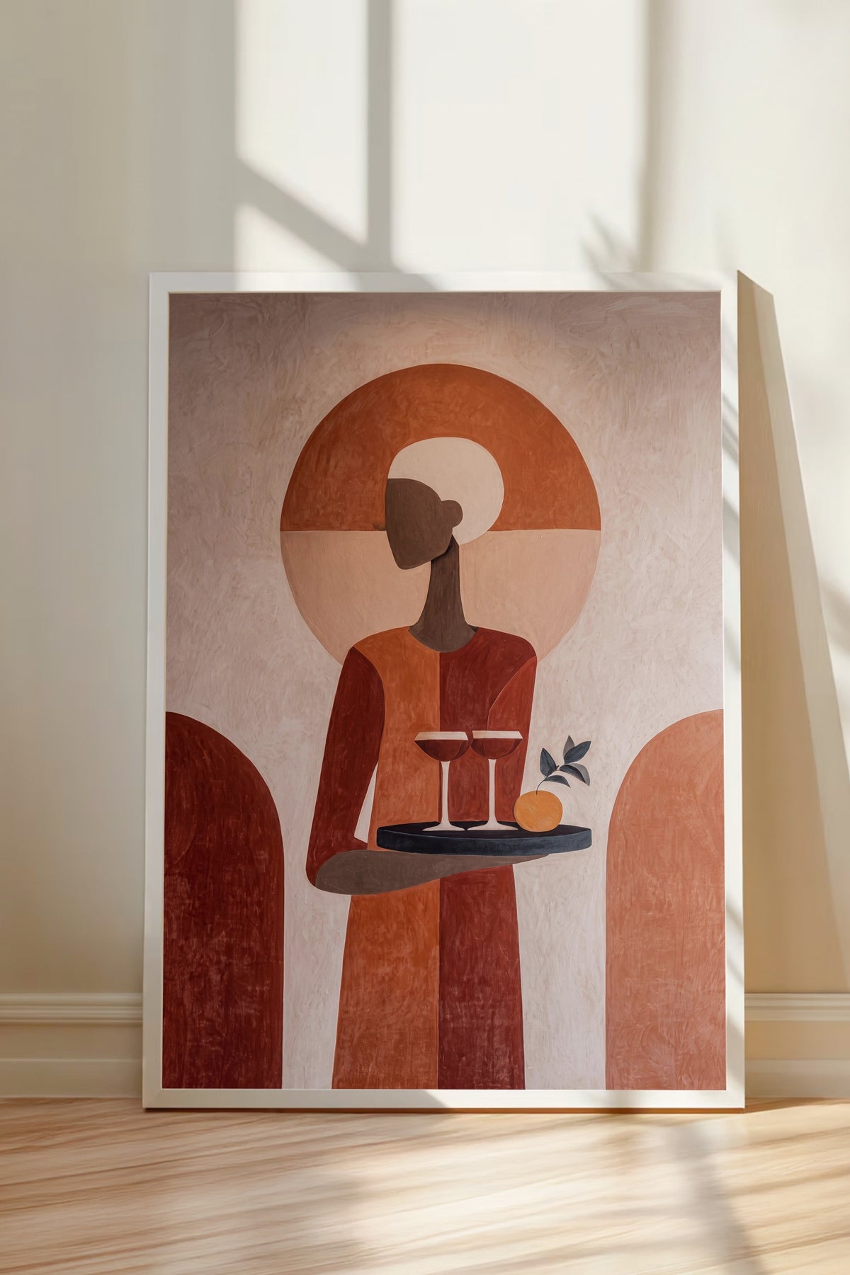 Minimalist Figür ve Turuncu Tonlar Poster – Beyaz Çerçeveli Tablo