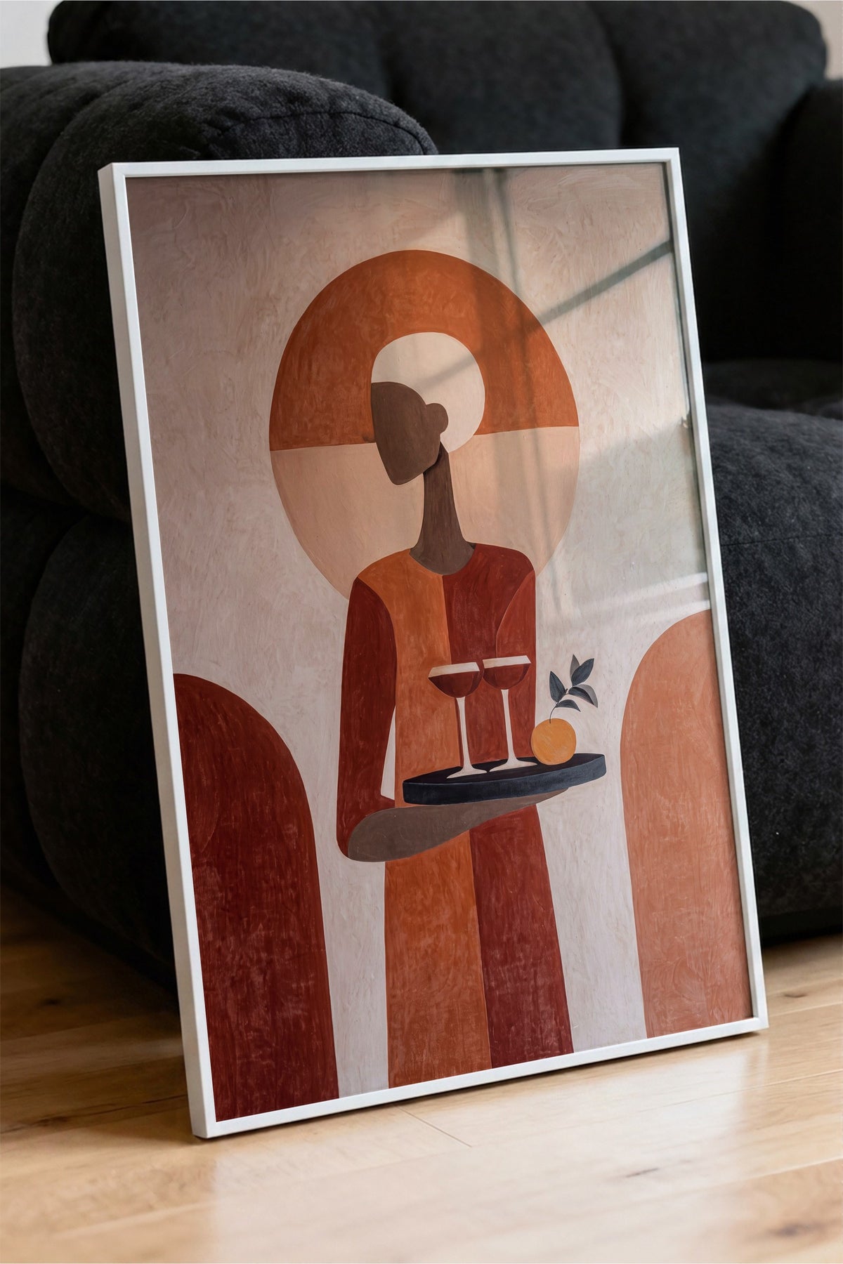 Minimalist Figür ve Turuncu Tonlar Poster – Beyaz Çerçeveli Tablo