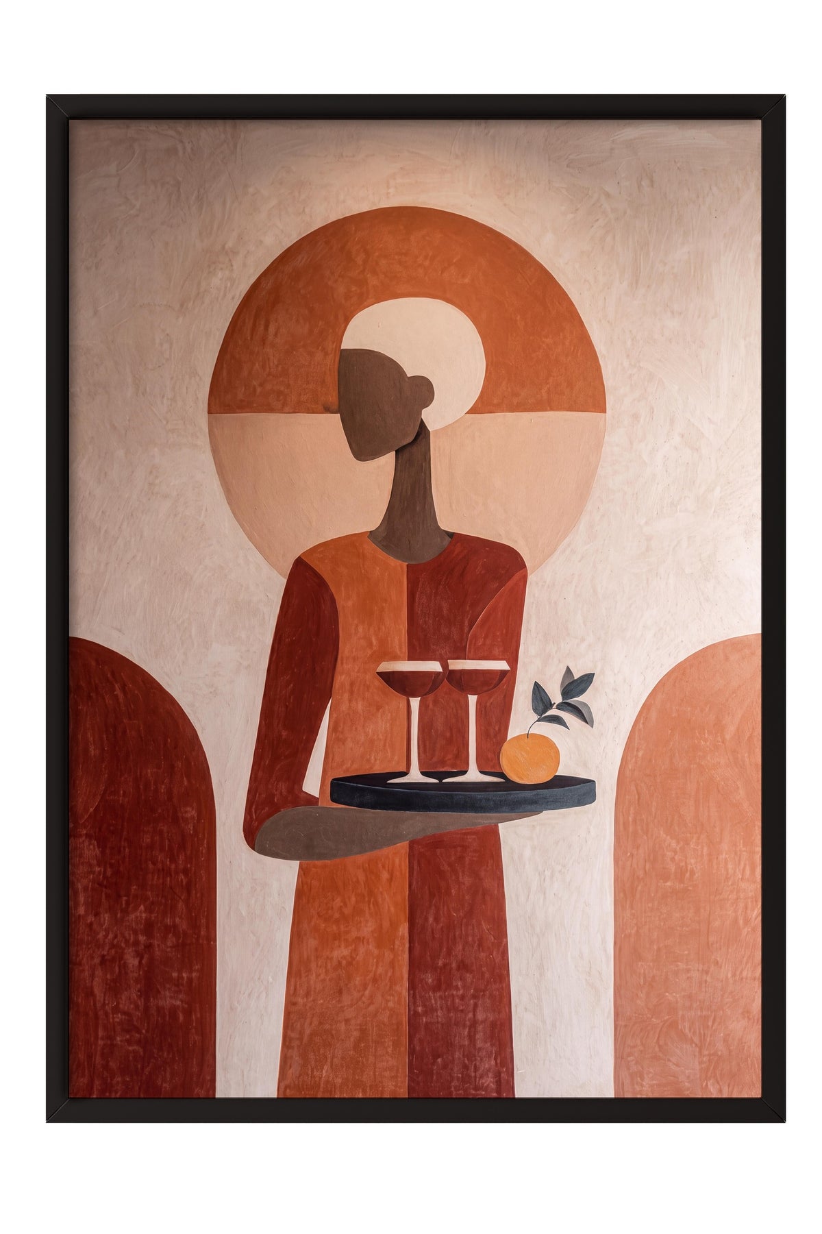 Minimalist Figür ve Turuncu Tonlar Poster – Siyah Çerçeveli Tablo