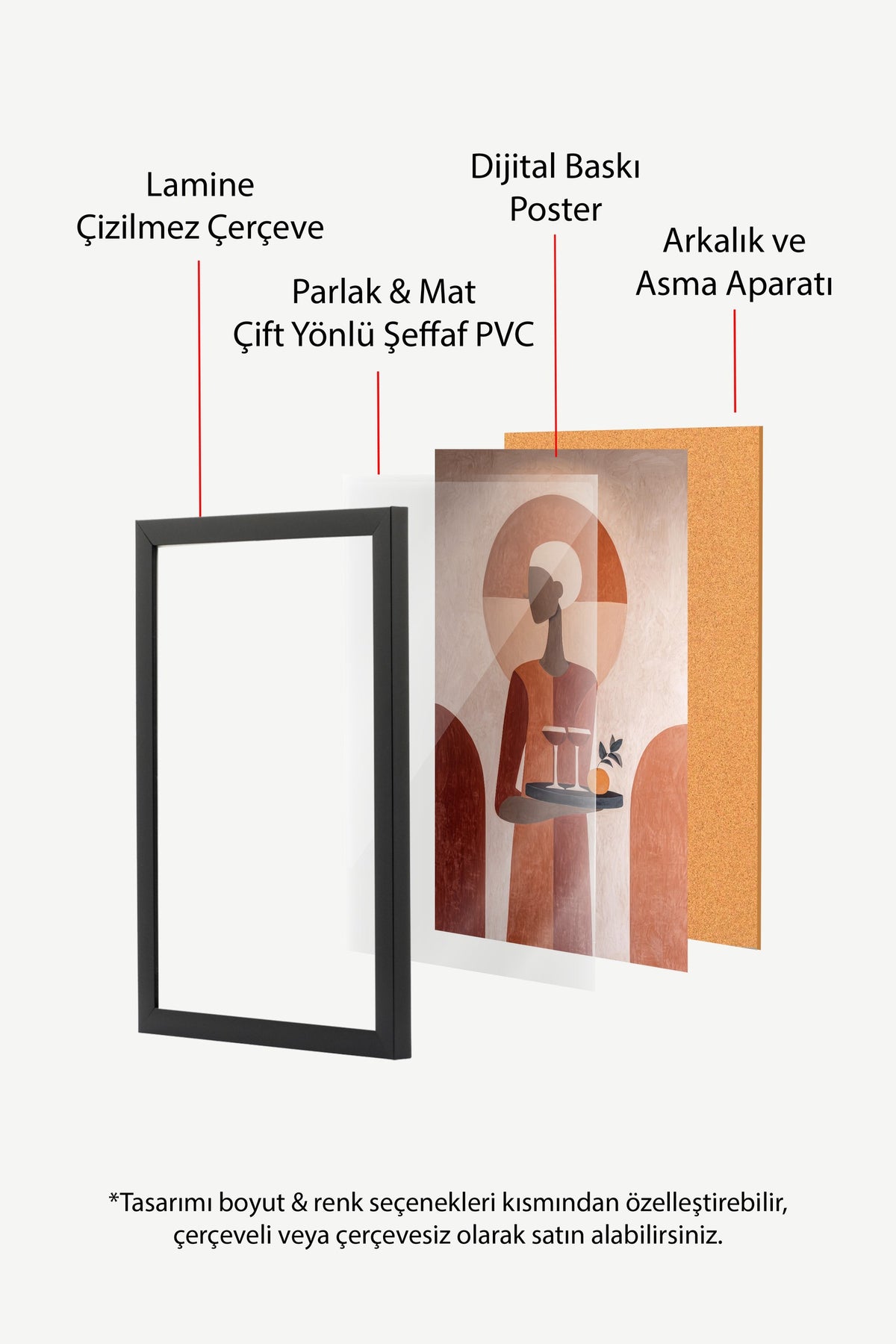 Minimalist Figür ve Turuncu Tonlar Poster – Siyah Çerçeveli Tablo