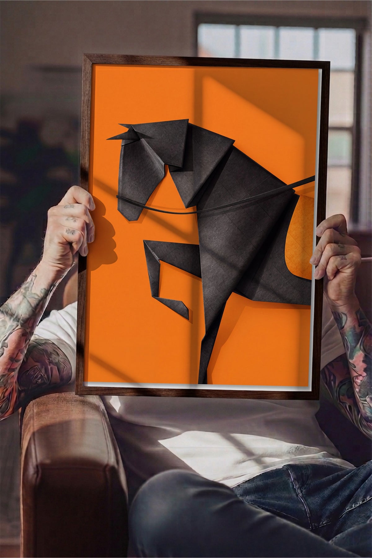 Origami At Poster – Kahverengi Çerçeveli Tablo