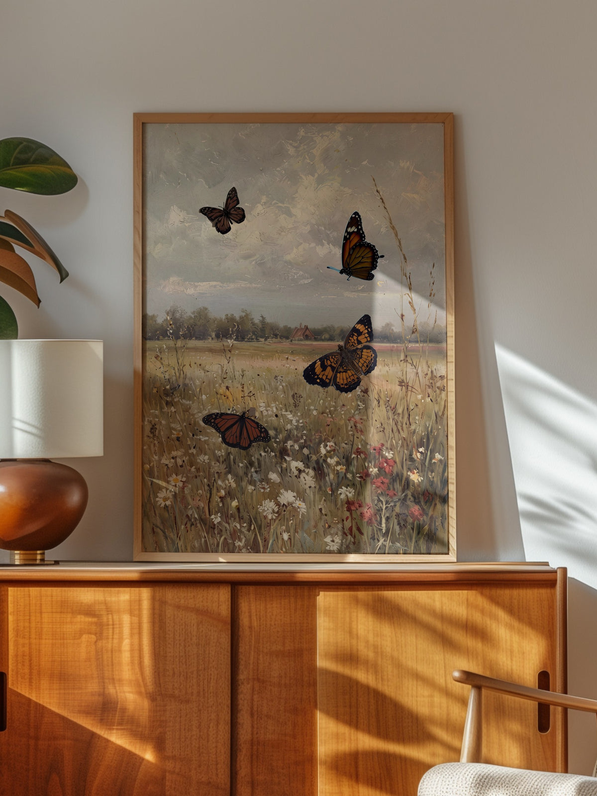 Kırlarda Uçuşan Kelebekler Poster – Ahşap Çerçeveli Tablo