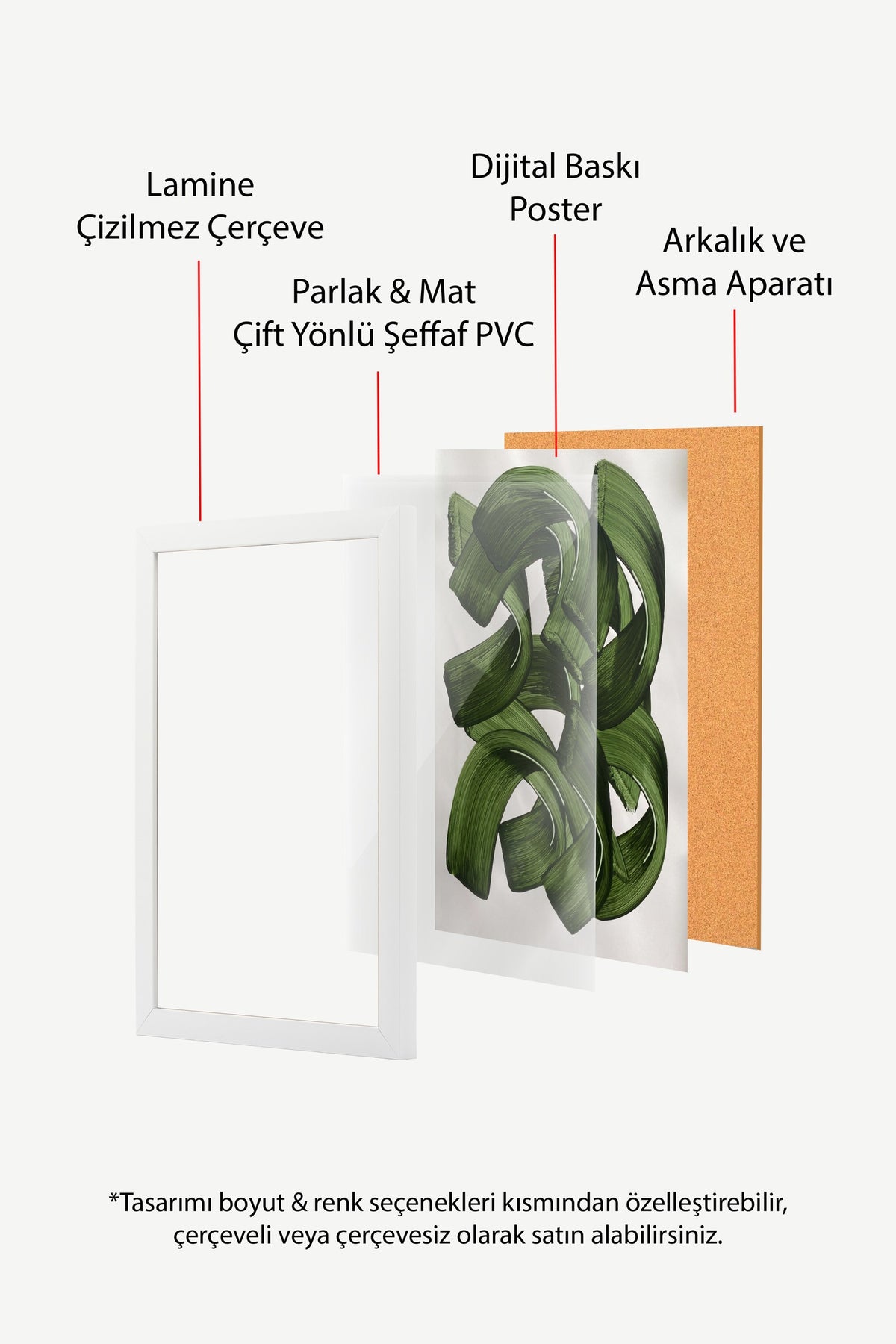 Soyut Fırça Dokunuşları Poster – Beyaz Çerçeveli Tablo