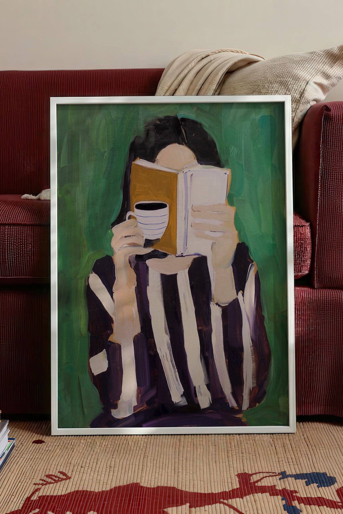 Kitap Okuyan Kadın Poster – Beyaz Çerçeveli Tablo