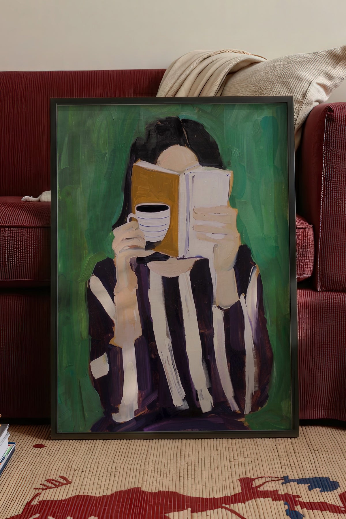Kitap Okuyan Kadın Poster – Siyah Çerçeveli Tablo