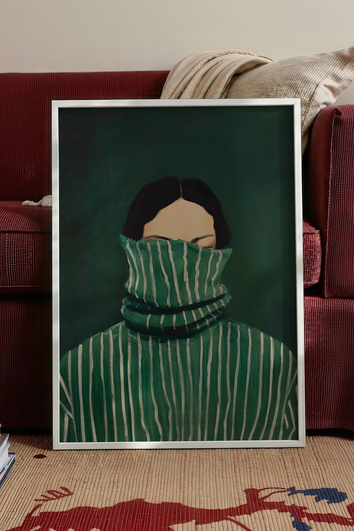 Yeşil Çizgili Kazaklı Figür Poster – Beyaz Çerçeveli Tablo