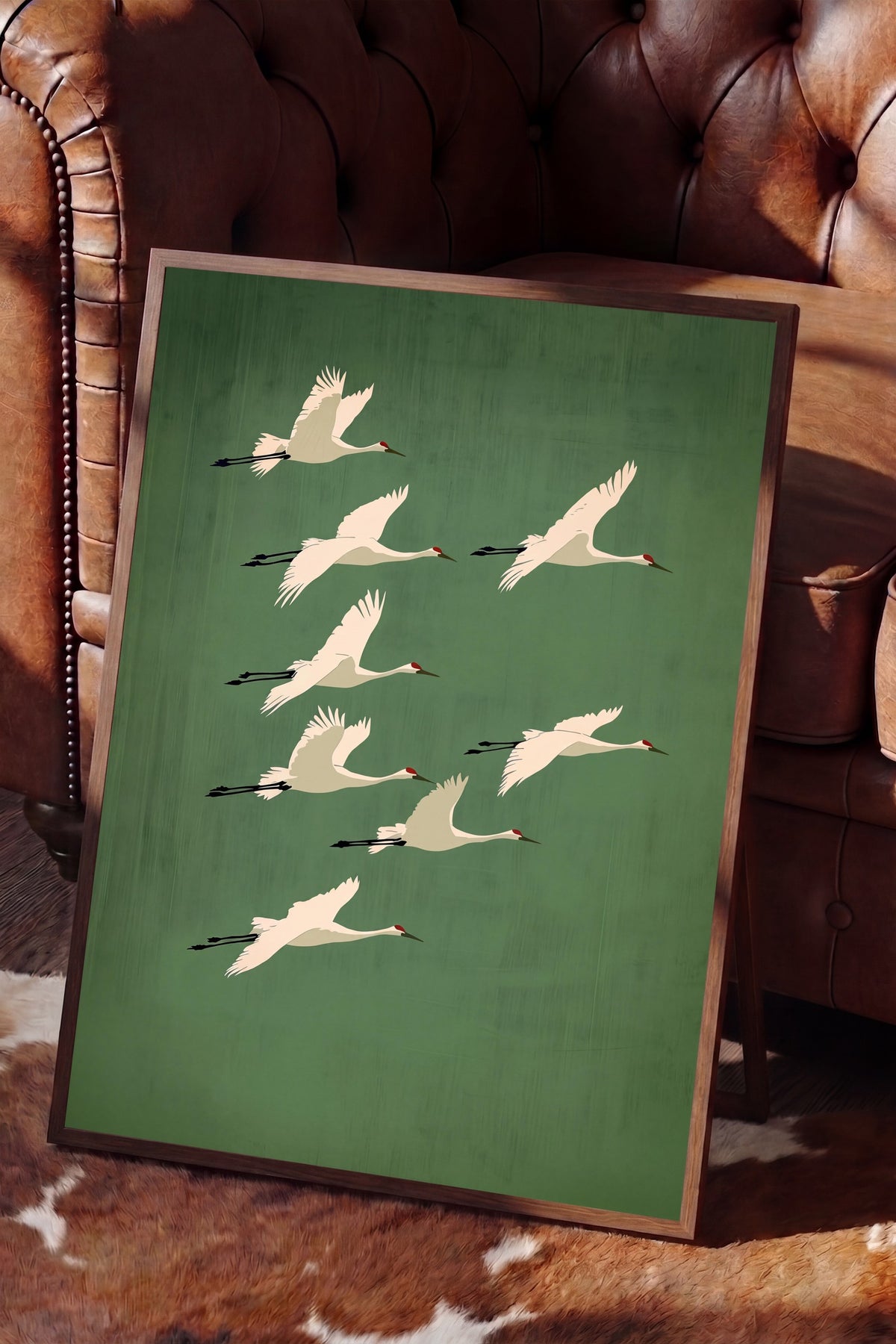 Uçan Turnalar Poster – Kahverengi Çerçeveli Tablo