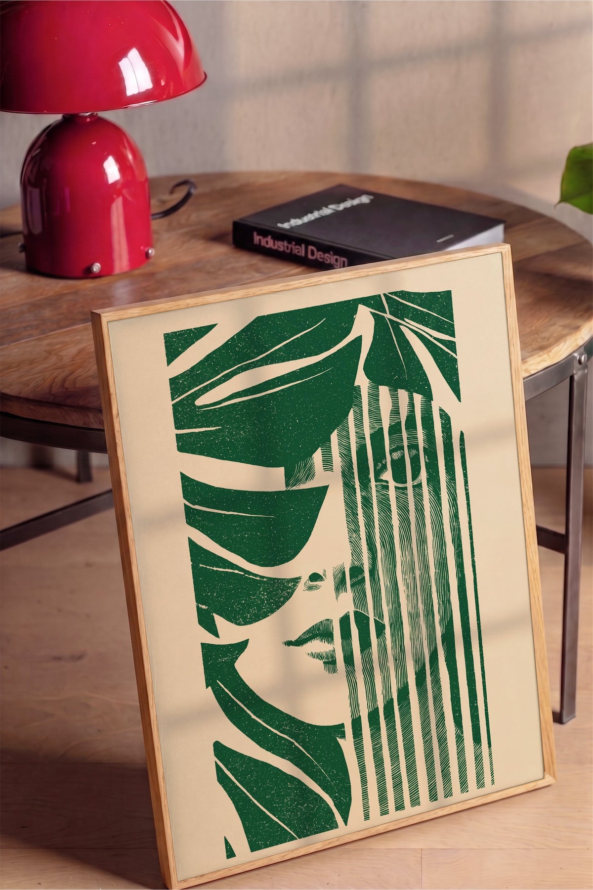 Kadın yüzü ve yapraklar Poster – Ahşap Çerçeveli Tablo