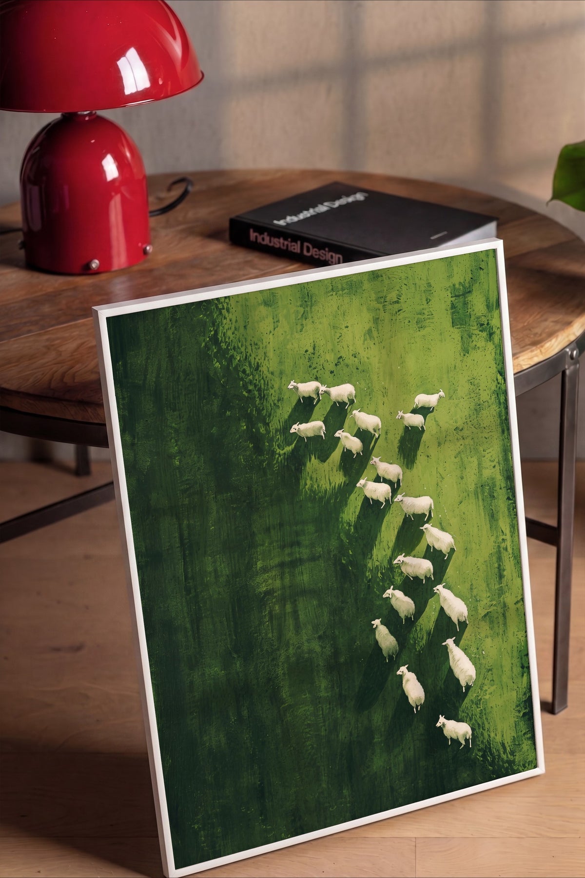 Koyunlar ve Yeşil Arazi Poster – Beyaz Çerçeveli Tablo