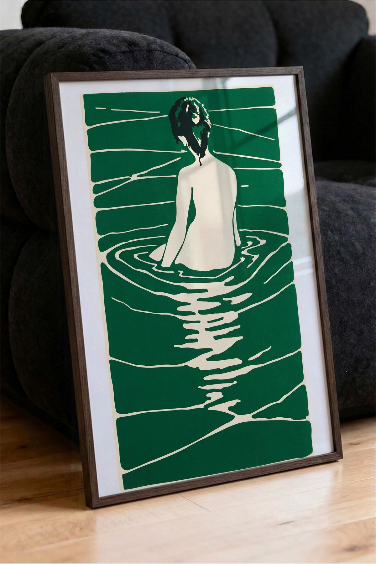 Yüzme Tasviri Poster – Kahverengi Çerçeveli Tablo