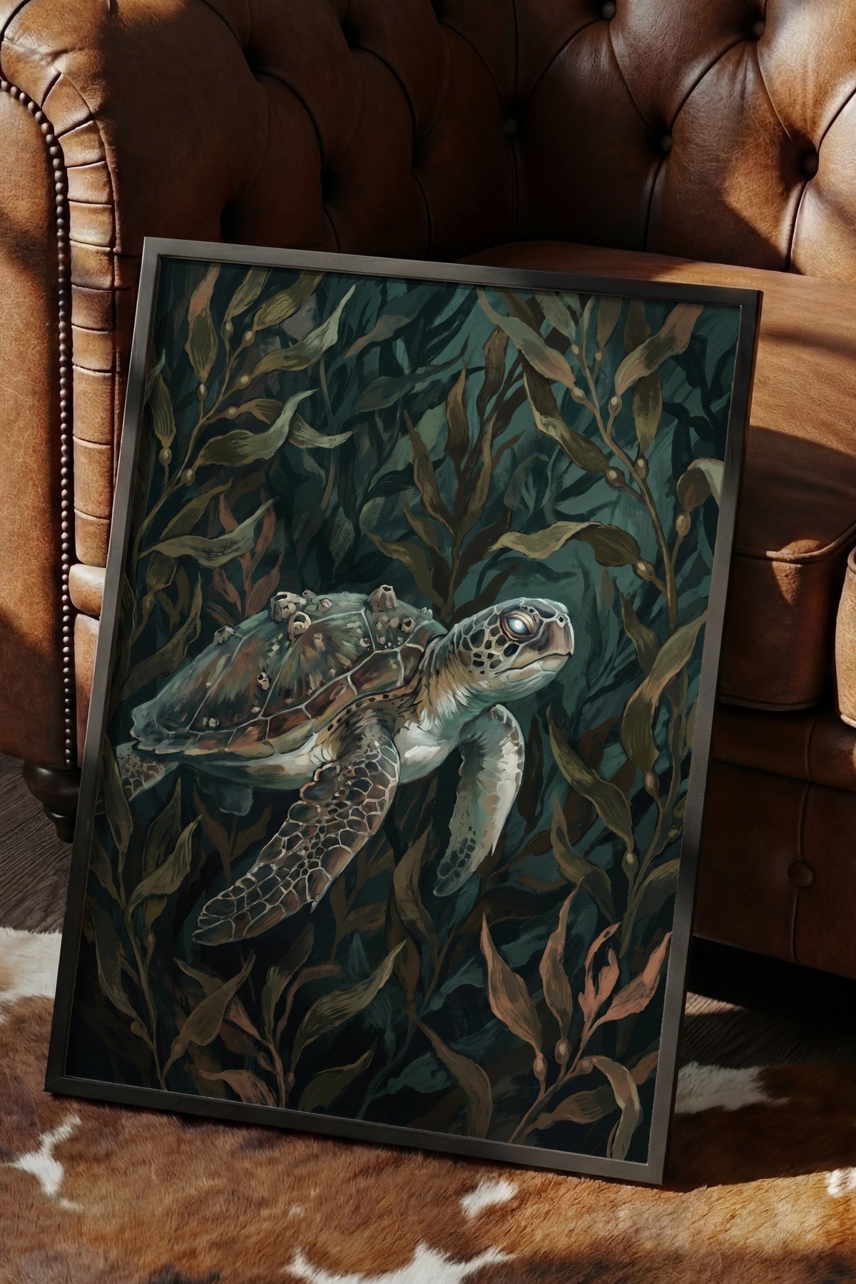 Denizaltındaki Kaplumbağa Poster – Siyah Çerçeveli Tablo
