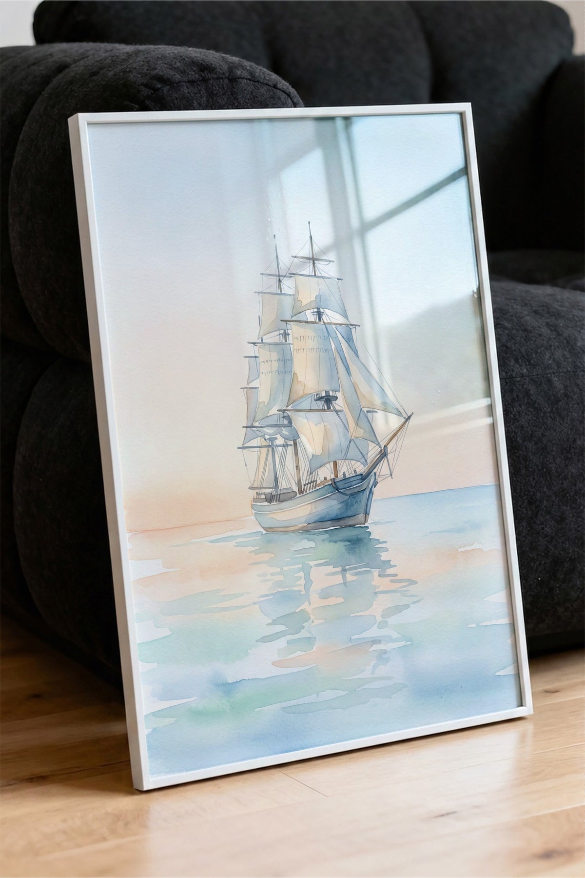 Sakin Sularda Yelkenli Poster – Beyaz Çerçeveli Tablo