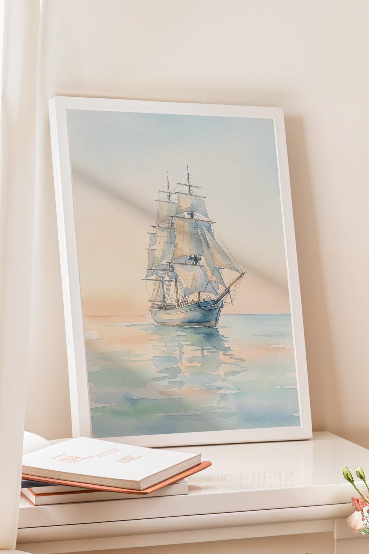 Sakin Sularda Yelkenli Poster – Beyaz Çerçeveli Tablo