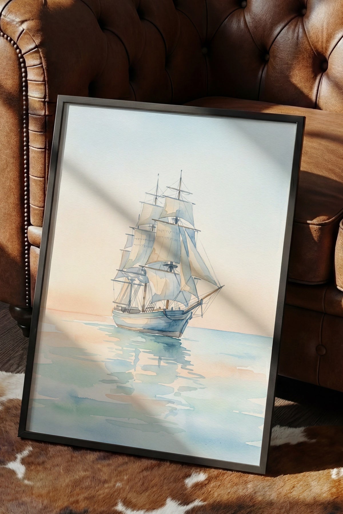 Sakin Sularda Yelkenli Poster – Siyah Çerçeveli Tablo