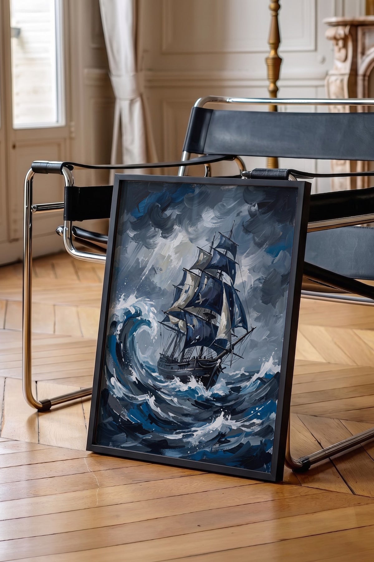 Fırtınalı Deniz ve Yelkenli Poster – Siyah Çerçeveli Tablo