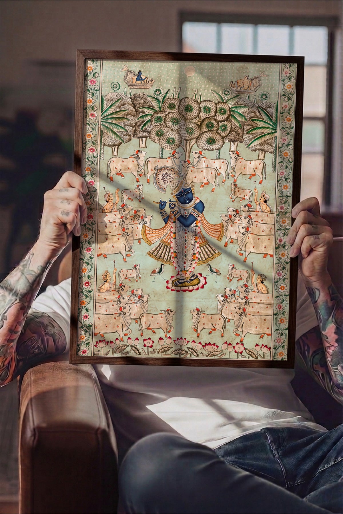 Hindistan Mitolojisi Temalı Sanat Poster – Kahverengi Çerçeveli Tablo