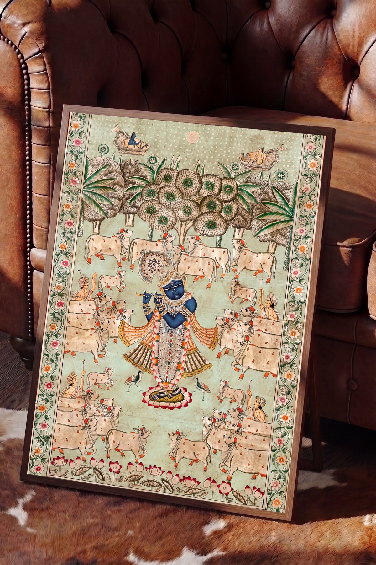 Hindistan Mitolojisi Temalı Sanat Poster – Kahverengi Çerçeveli Tablo