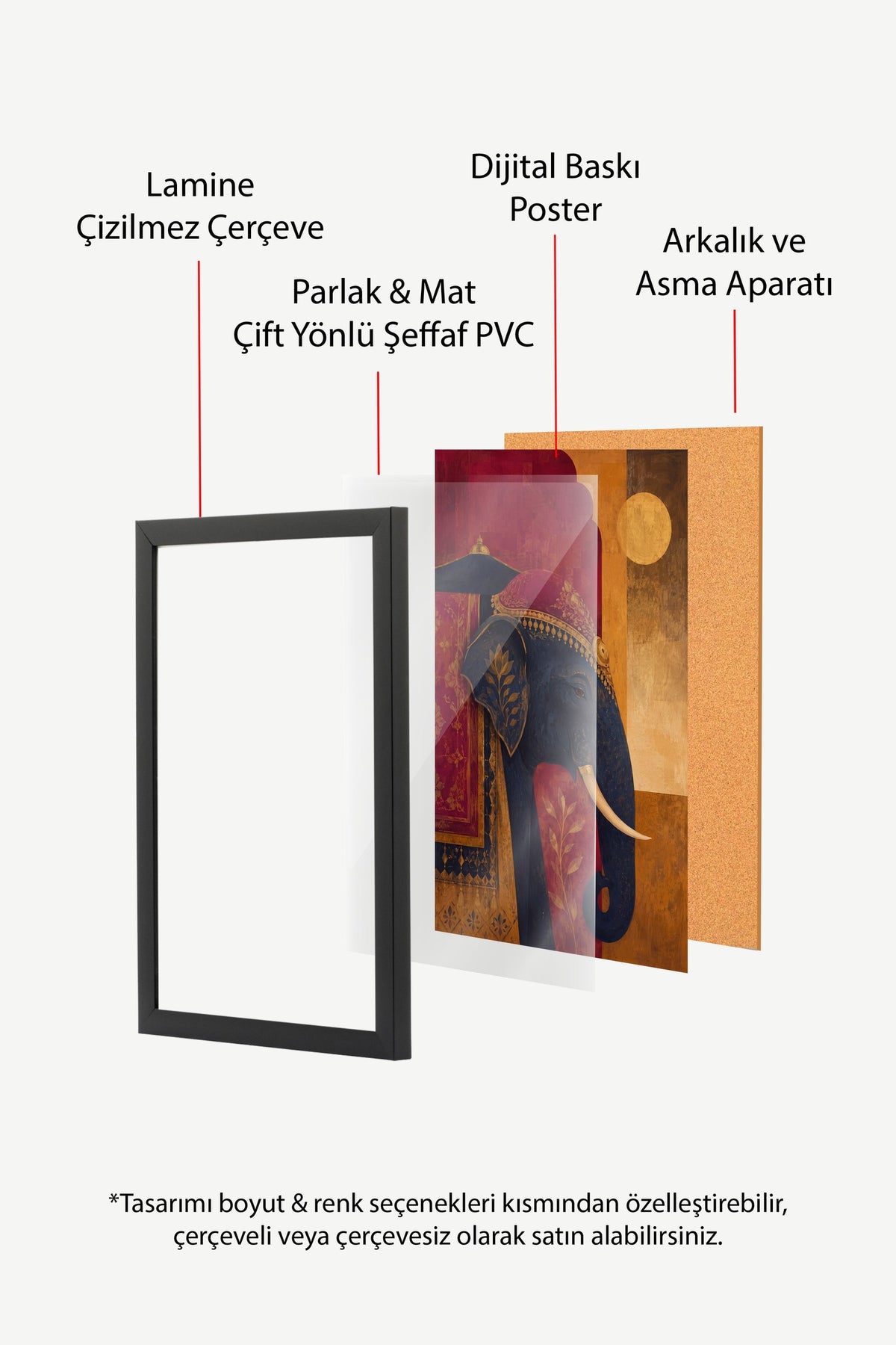 Dekoratif Fil Resmi Poster – Siyah Çerçeveli Tablo