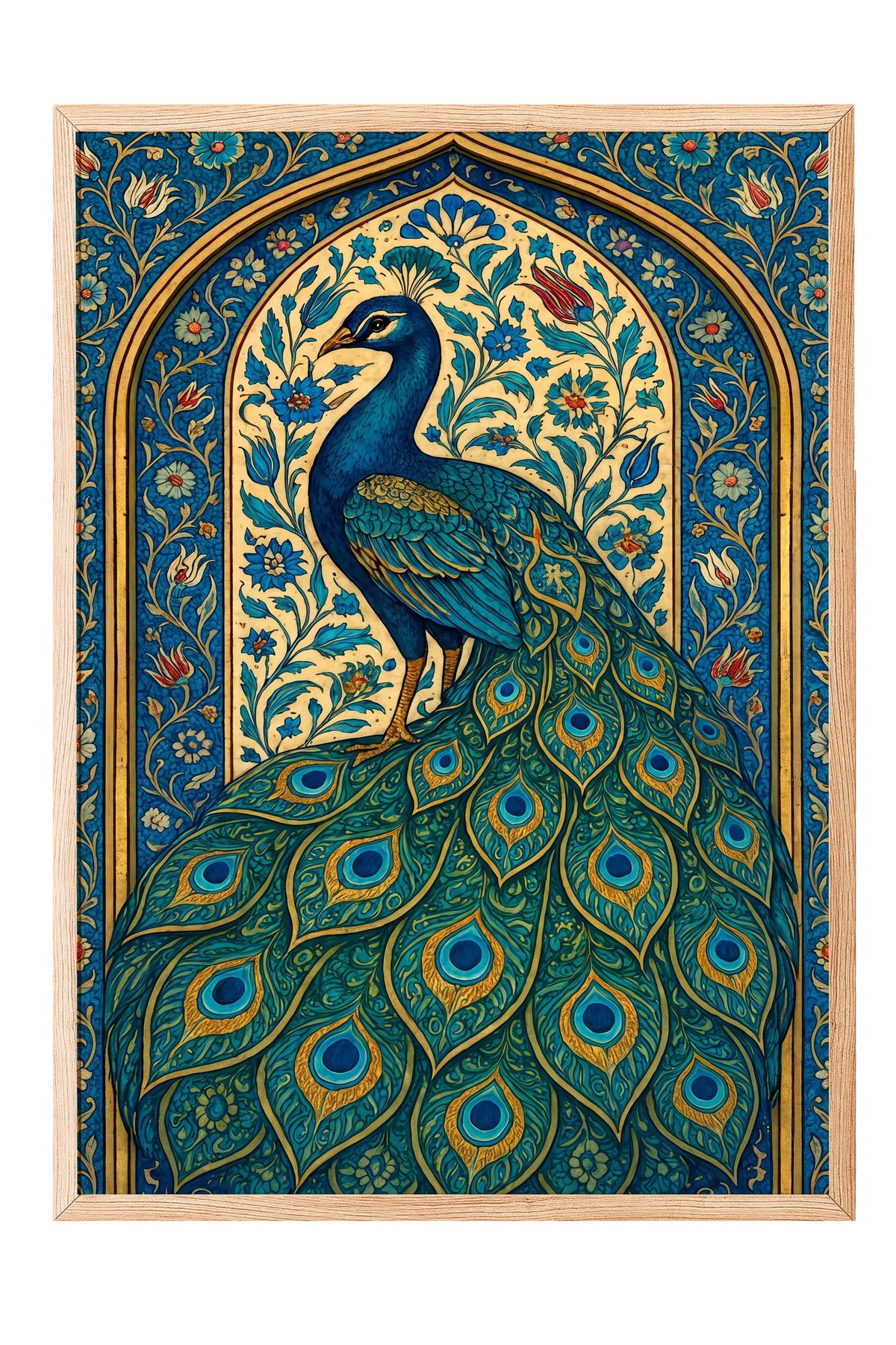 Tavus Kuşu Motifli Duvar Sanatı Poster – Ahşap Çerçeveli Tablo
