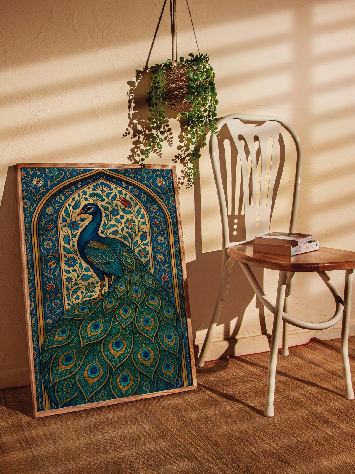 Tavus Kuşu Motifli Duvar Sanatı Poster – Ahşap Çerçeveli Tablo