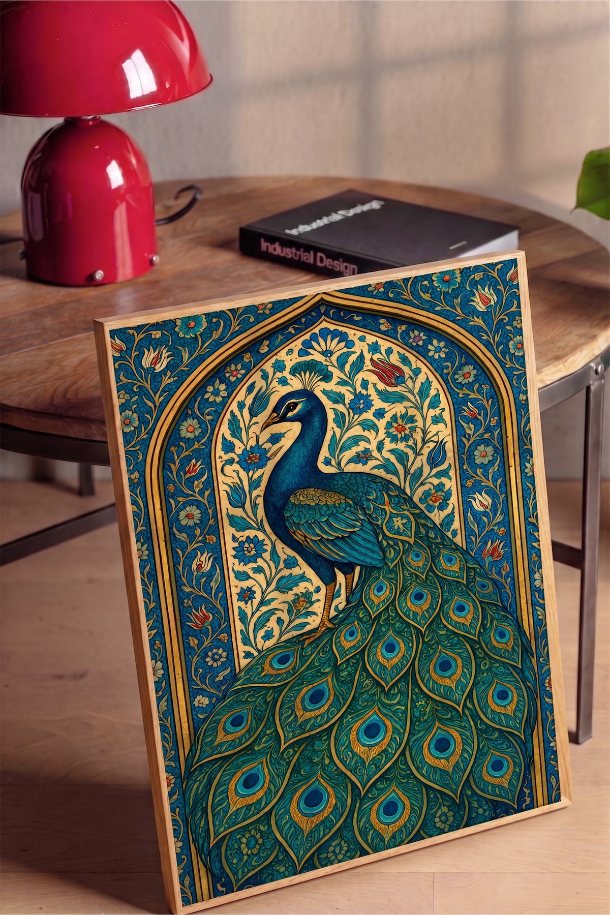 Tavus Kuşu Motifli Duvar Sanatı Poster – Ahşap Çerçeveli Tablo