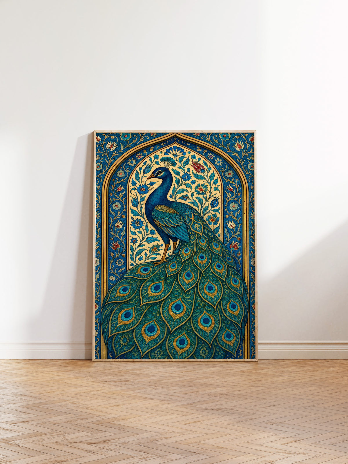 Tavus Kuşu Motifli Duvar Sanatı Poster – Ahşap Çerçeveli Tablo