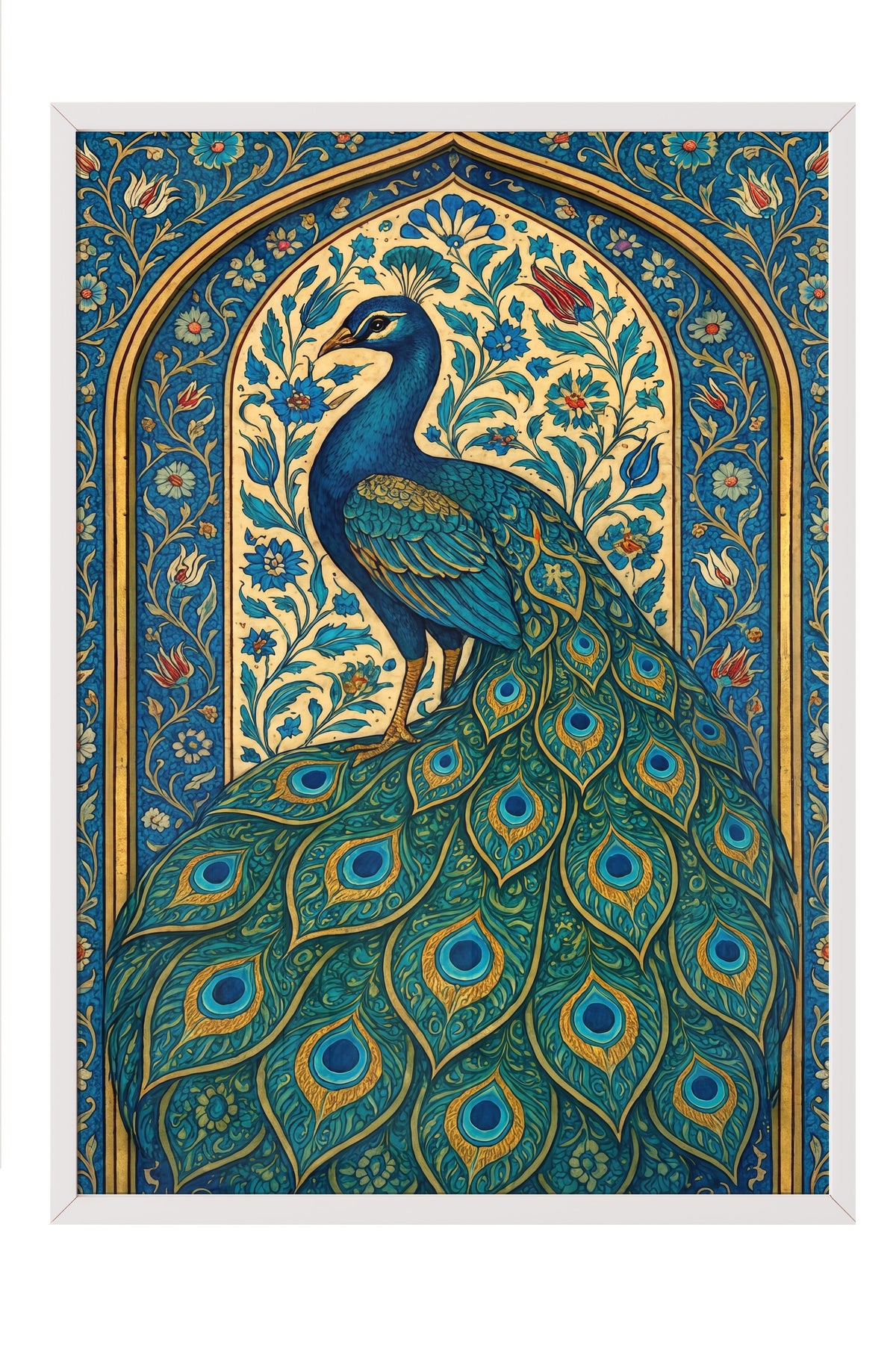 Tavus Kuşu Motifli Duvar Sanatı Poster – Beyaz Çerçeveli Tablo