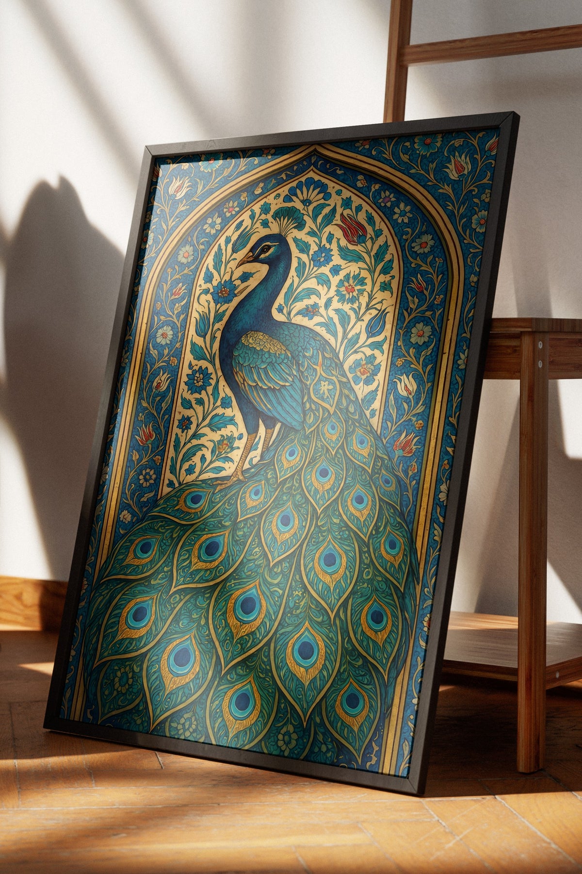 Tavus Kuşu Motifli Duvar Sanatı Poster – Siyah Çerçeveli Tablo