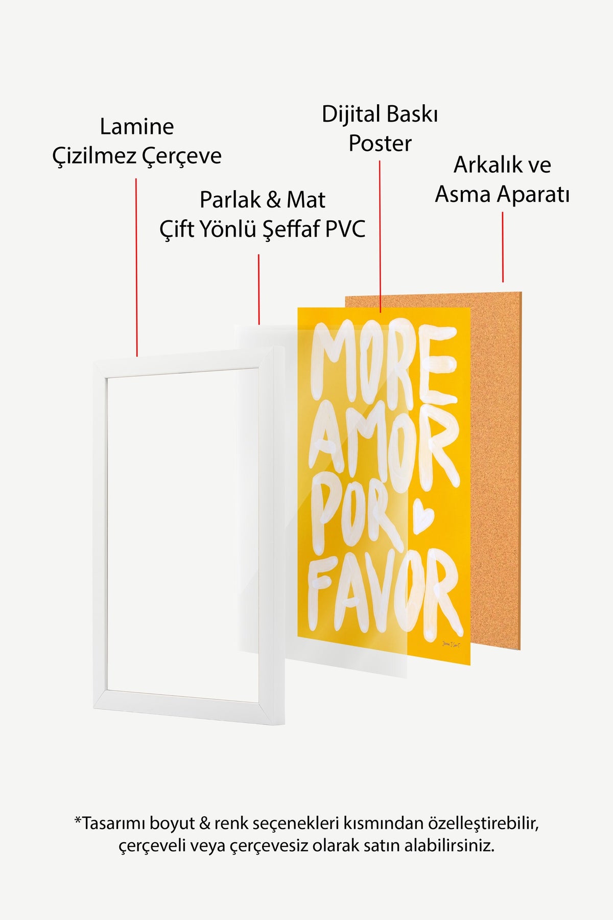 MORE AMOR POR FAVOR Poster – Beyaz Çerçeveli Tablo